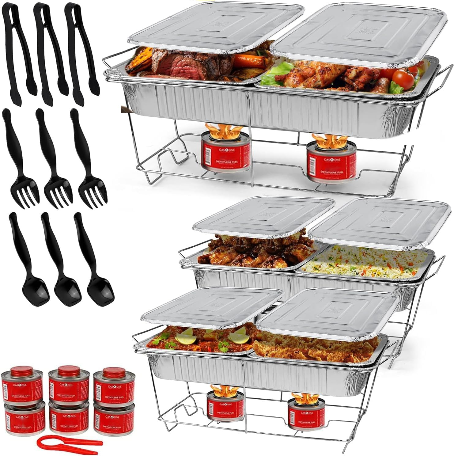 Alpha Living 70027 33-Pcs Disposable Chaffing Buffet with-Covers, Utensils, 6Hr Fuel Cans – Premium Chafing Dish Set for Events, Parties, Catering