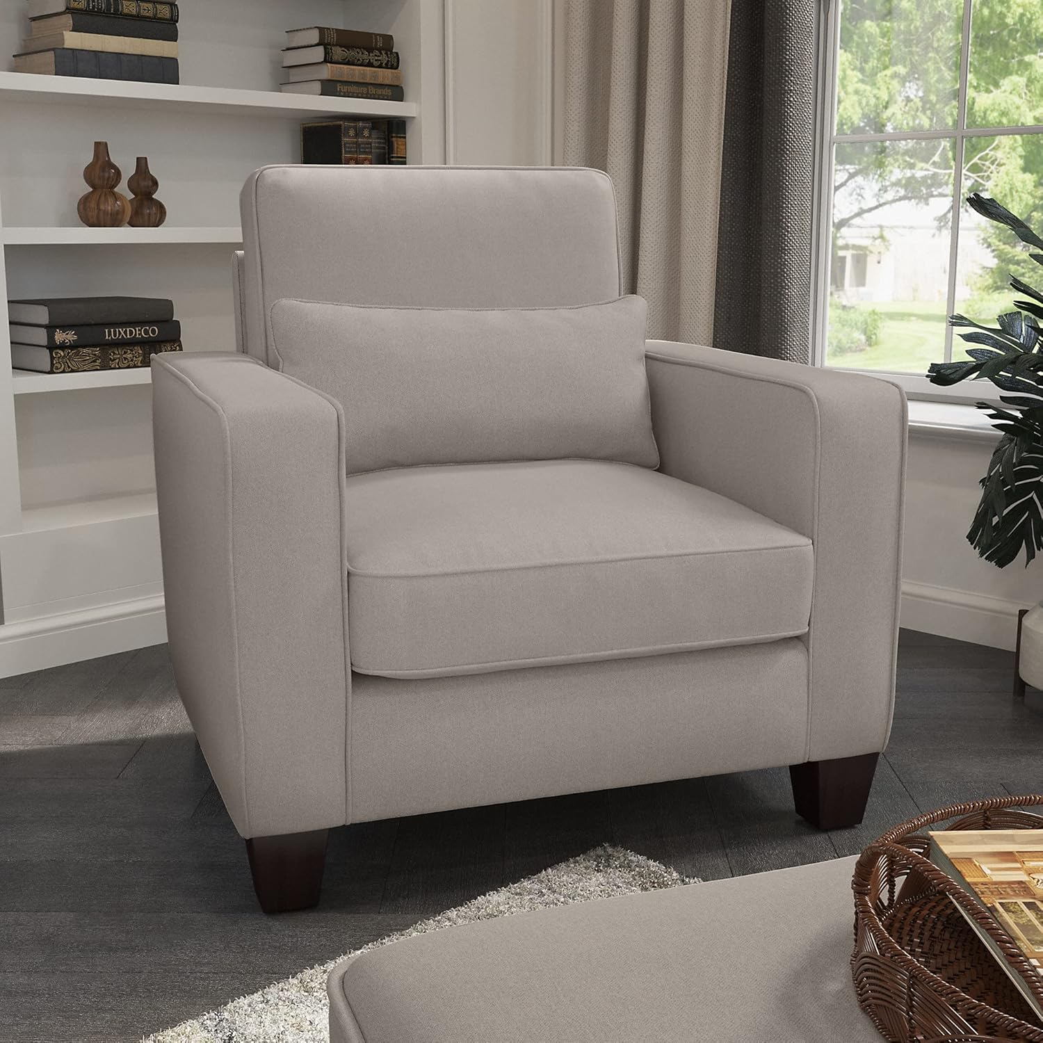 Stockton Accent Chair with Arms in Beige Herringbone Fabric