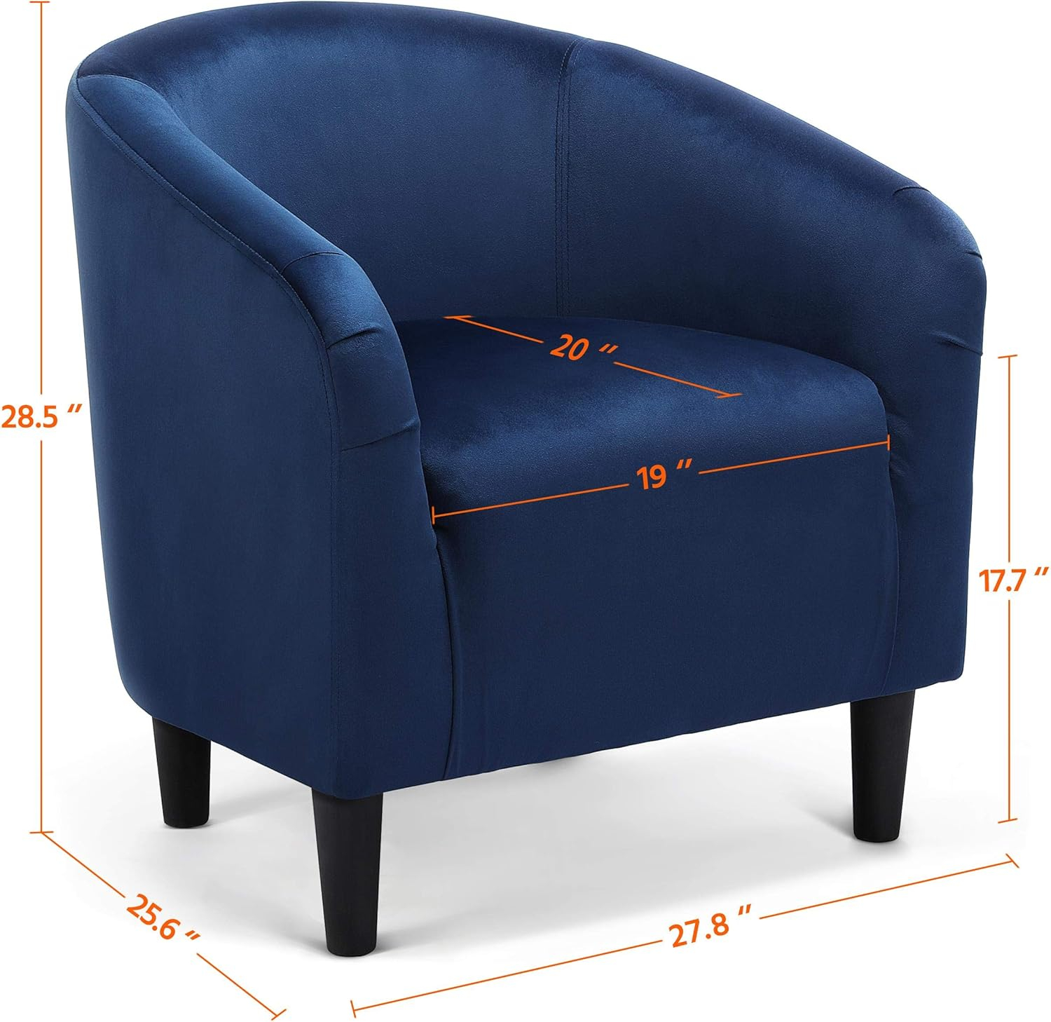 Renwick Modern Upholstered Tub Chair, Set of 2, Navy Blue Velvet