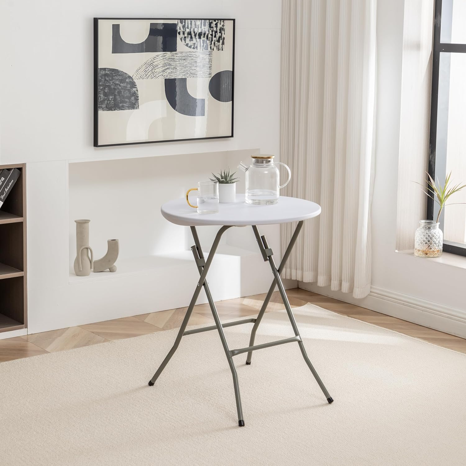 BTEXPERT Set of 5, White 24" Round Plastic Folding Table Commercial Portable for Picnic Party Camping Banquet Card Dining Wedding Event Home Kitchen Indoor Outdoor, 30" Height