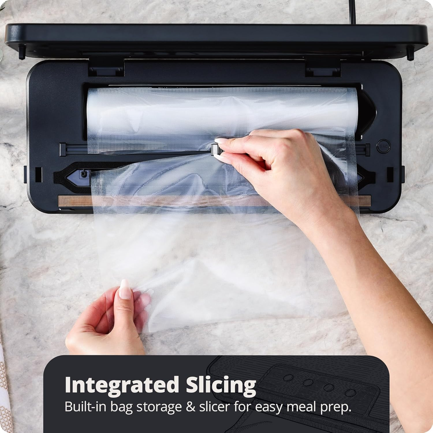 Greater Goods Vacuum Sealer Machine for Sous Vide Cooker, Freezer Bags, and More, with 1 Roll of Vacuum Seal Bags (Onyx Black)