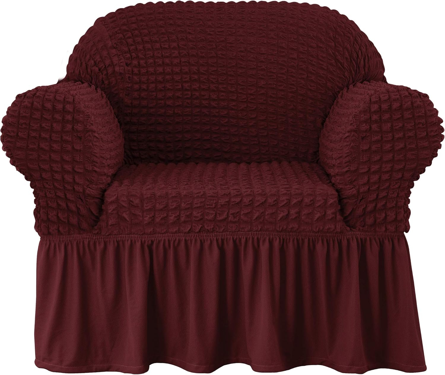 SUBRTEX 1 Piece Seersucker Sofa Slipcover with Skirt Universal Stretch Sofa Couch Slipcover Easy Fitted Chair Furniture Protector(1 Seater,Wine)