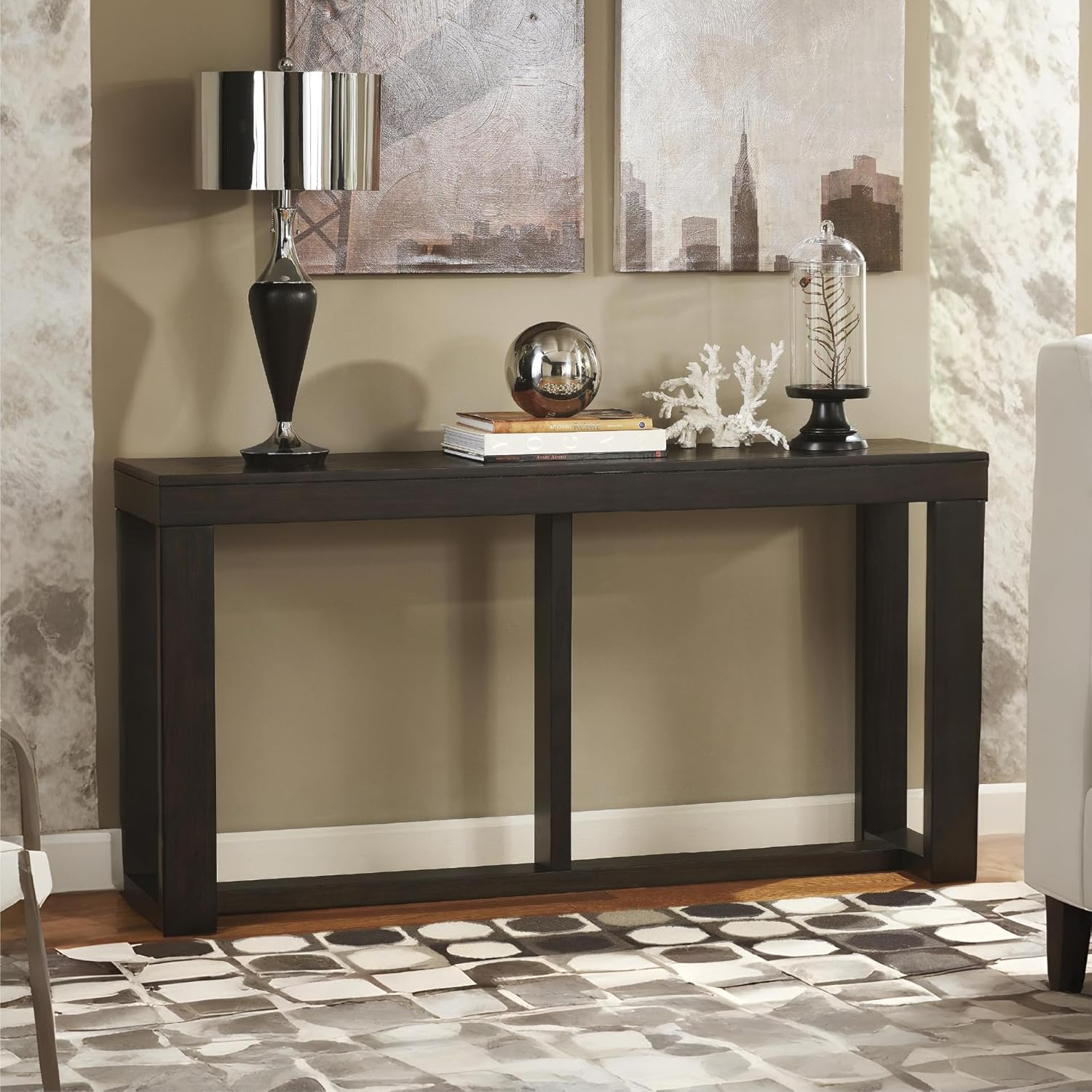 Signature Design by Ashley Contemporary Watson Sofa/Console Table  Dark Brown