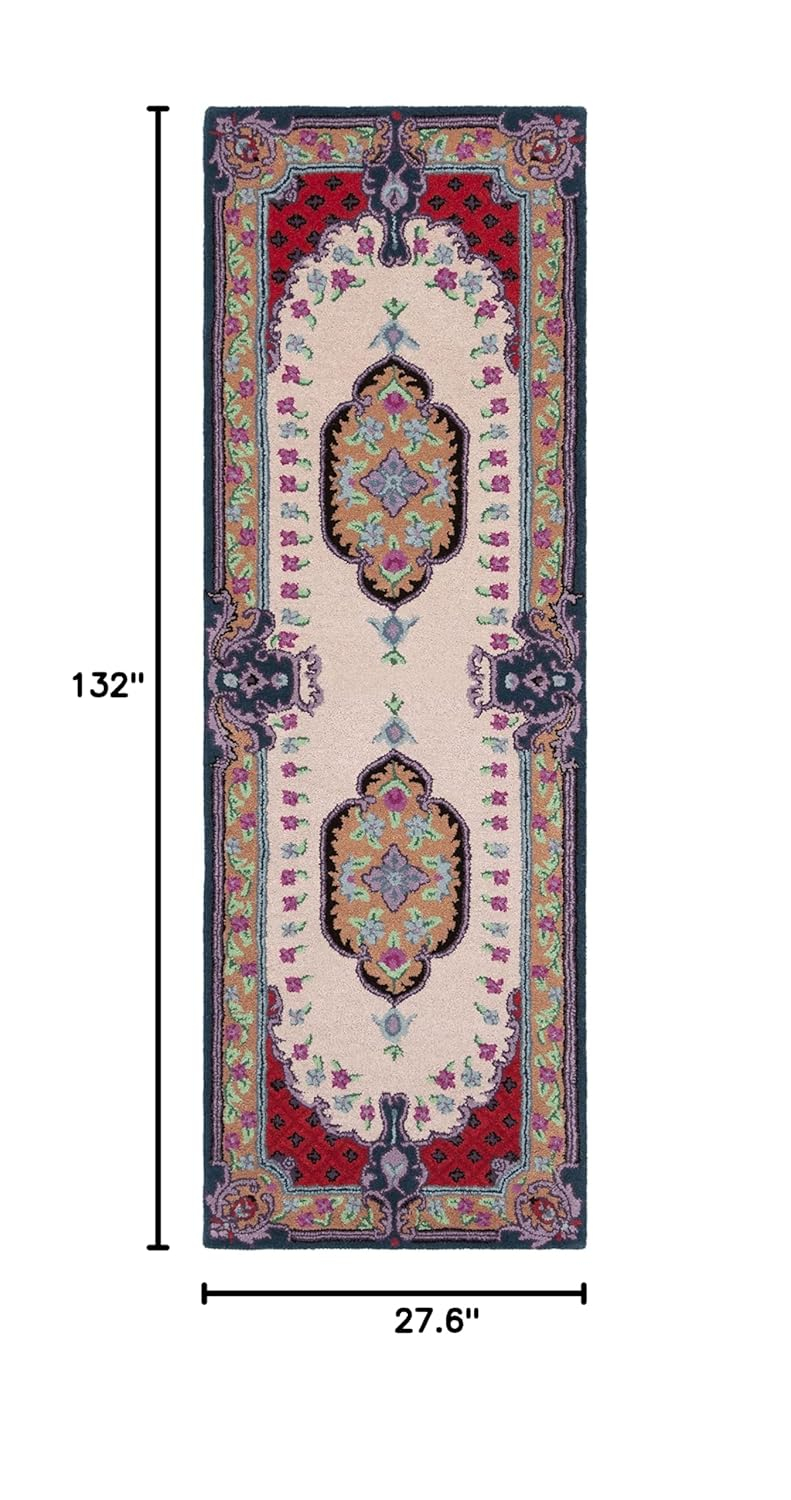SAFAVIEH Bellagio Chandler Floral Wool Runner Rug, Ivory/Pink, 2'3" x 11'