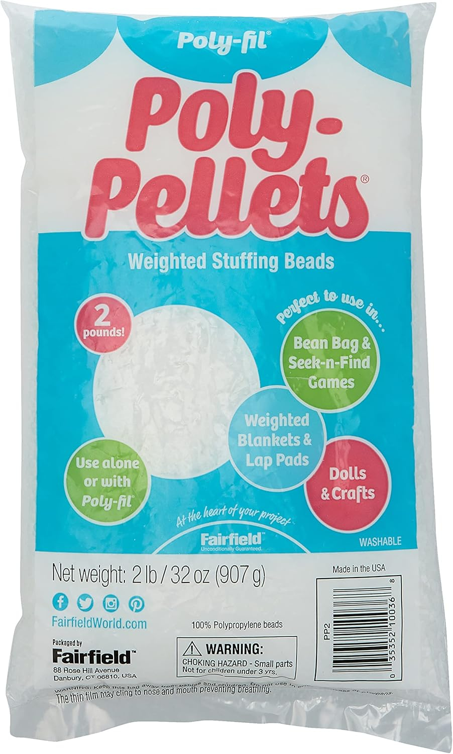 Fairfield Poly-Fil Poly-Pellets, Premium Polyester Weighted Stuffing Beads, Stuffing for Stuffed Animals, Toys, Bean Bags, Weighted Blankets, and More, 2-pound Bag