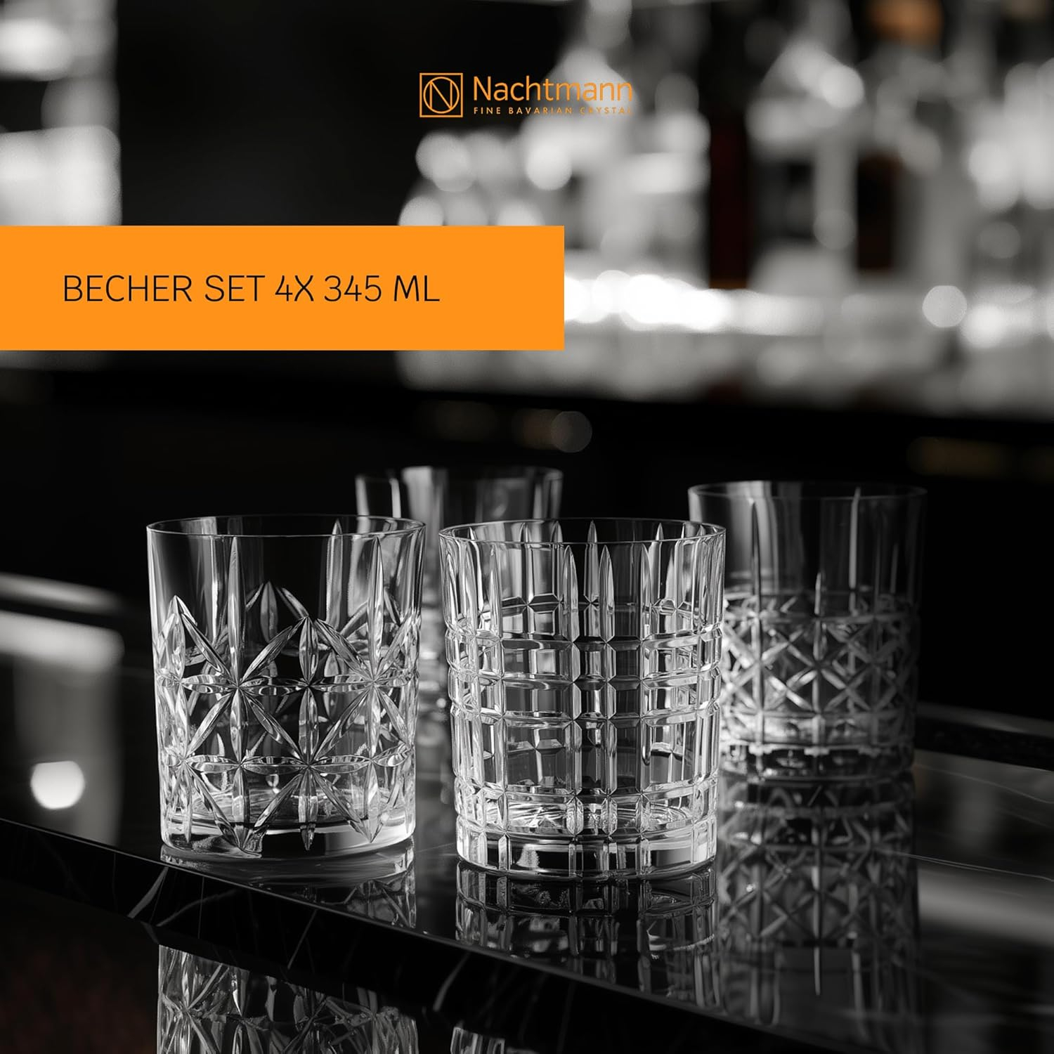 Nachtmann Highland 12-Ounce Whiskey Glass (Set of 4), 4-inch Whiskey Tumbler for Scotch, Rum, Spirits - Classic Barware, Dishwasher Safe Glassware - Classic Collectible Drinkware (Assorted Patterns)