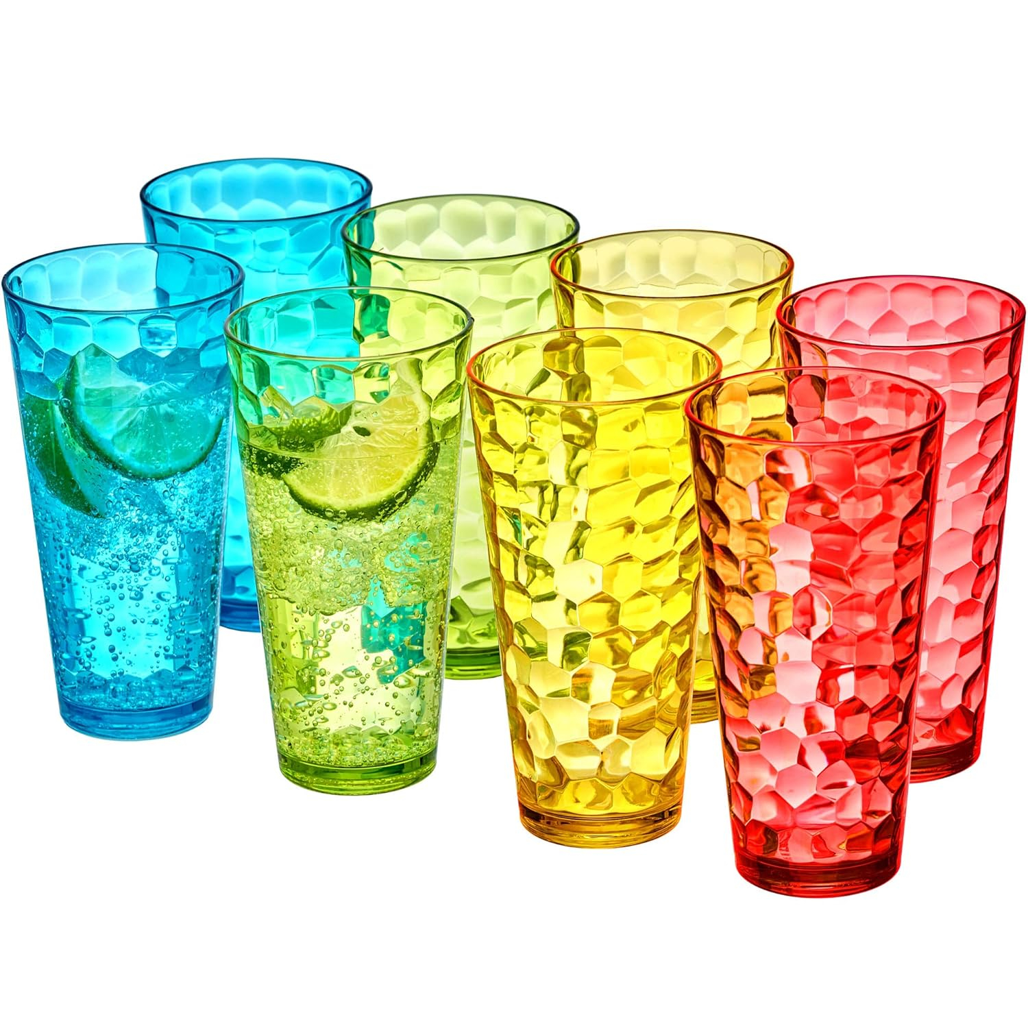Amazing Abby - Iceberg - 24-Ounce Plastic Tumblers (Set of 8), Plastic Drinking Glasses, Mixed-Color Reusable Plastic Cups, Stackable, BPA-Free, Shatter-Proof, Dishwasher-Safe