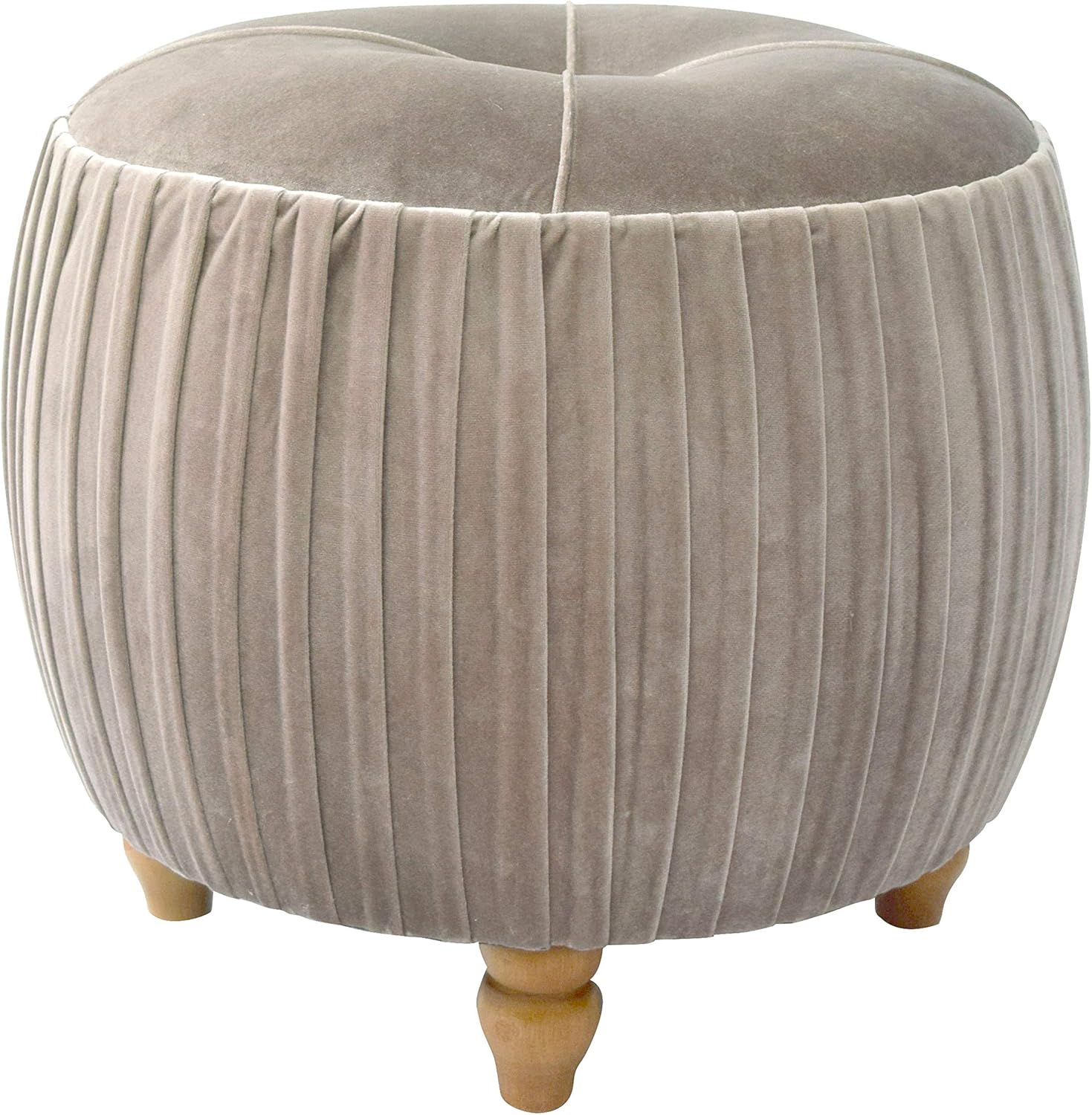 Helena Velvet Small Round Ottoman Beige N/A
