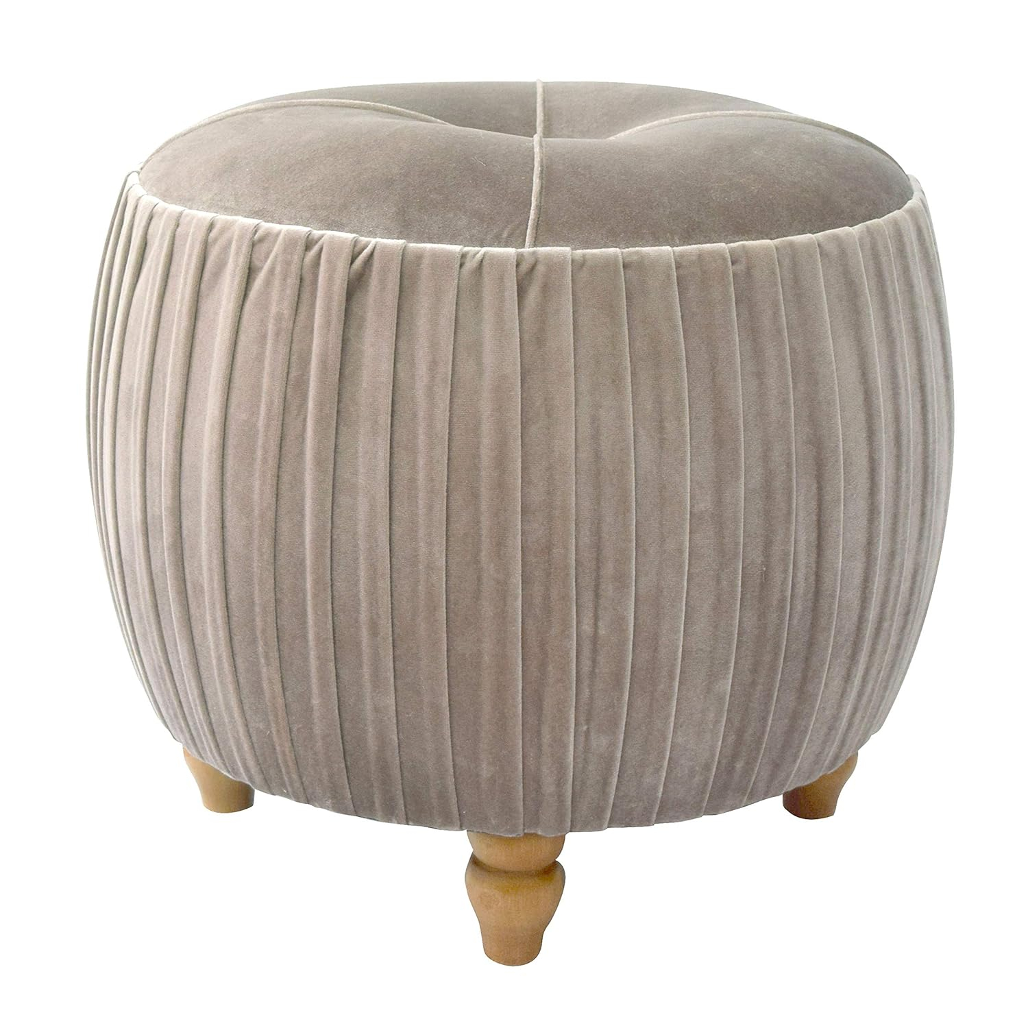 Helena Velvet Small Round Ottoman Beige N/A