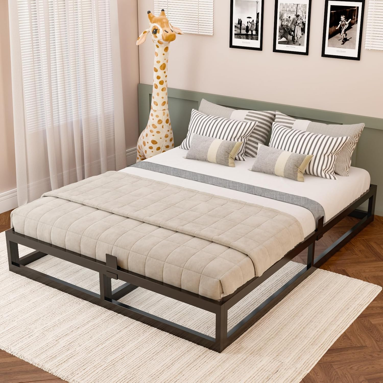 10 Inch King Bed Frame with Steel Slat Support, Low Profile King Metal Platform Bed Frame Support Mattress Foundation, No Box Spring Needed/Easy Assembly/Noise Free