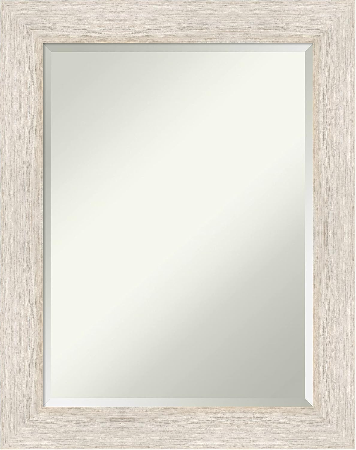 Amanti Art Beveled Wood Bathroom Wall Mirror - Hardwood Whitewash Frame - Hardwood White Wash Outer Size: 23 x 29 in