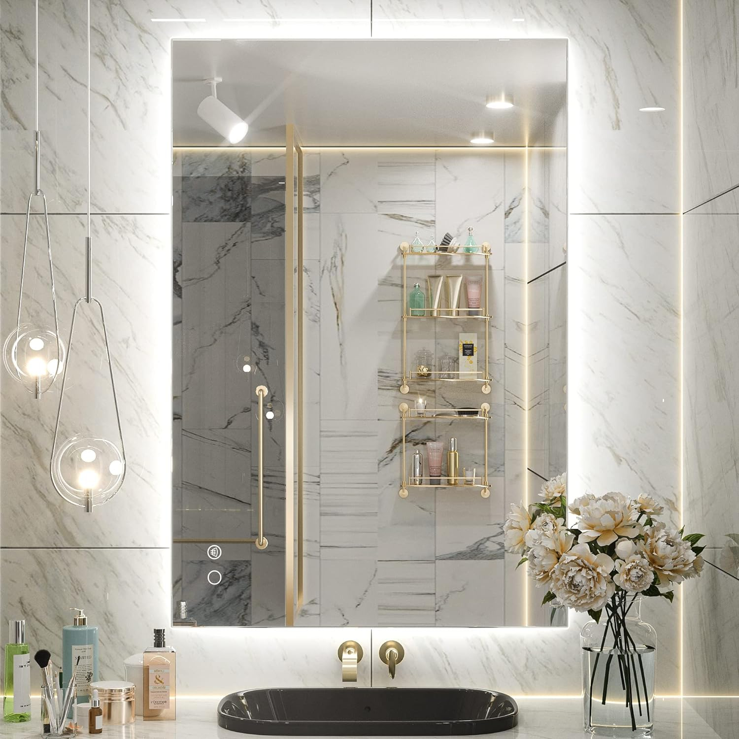Keonjinn 40"x28" LED Backlit Mirror with Anti-Fog Dimmable Modern Rectangular Makeup Wall Mirror with Light, CRI90 Waterproof for Bathroom(Horizontal/Vertical)