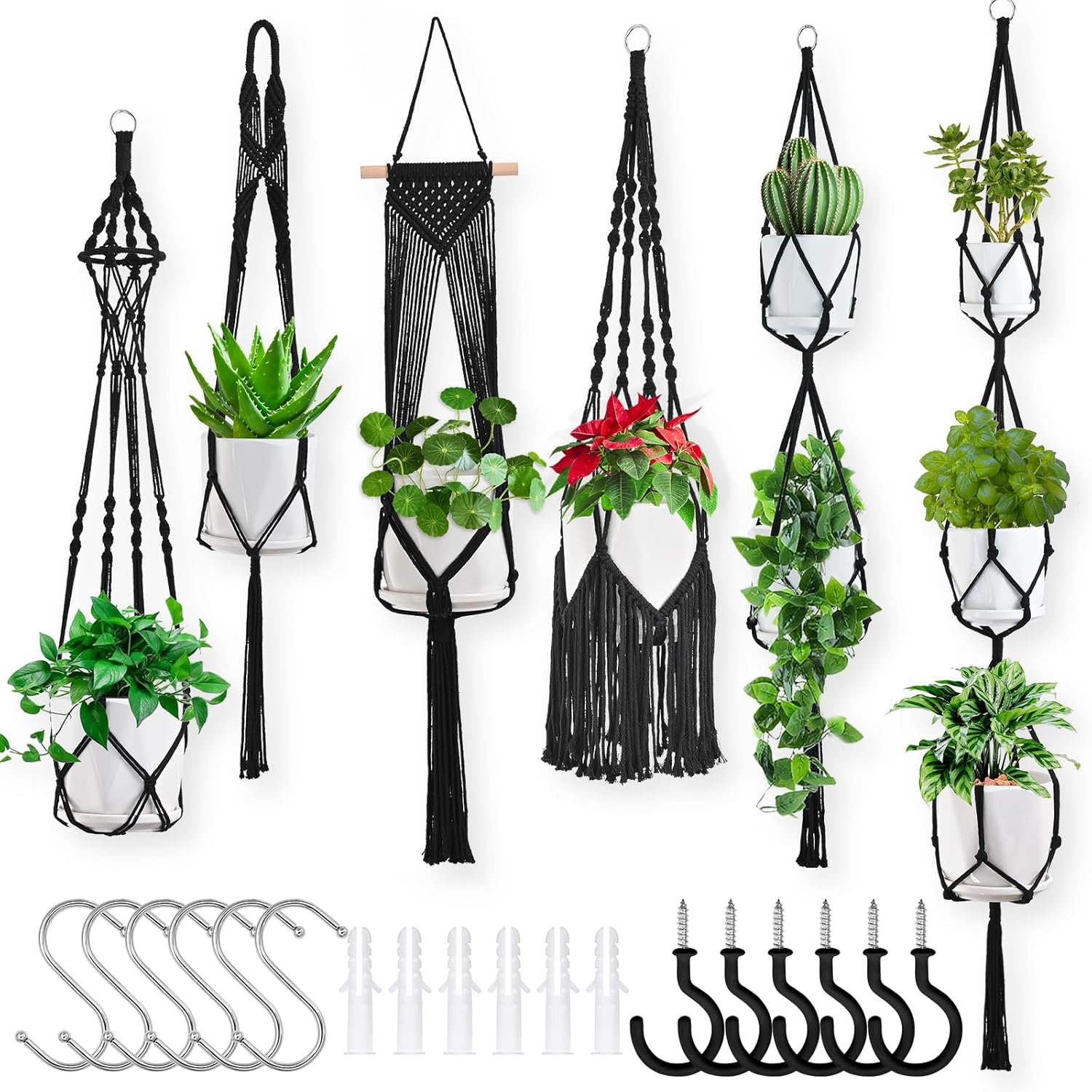 Plant Hangers, 6Pack Hanging for Indoor Plants W/Hangers Kit Handmade Macromay Plant Hangers Indoor Flower Pots