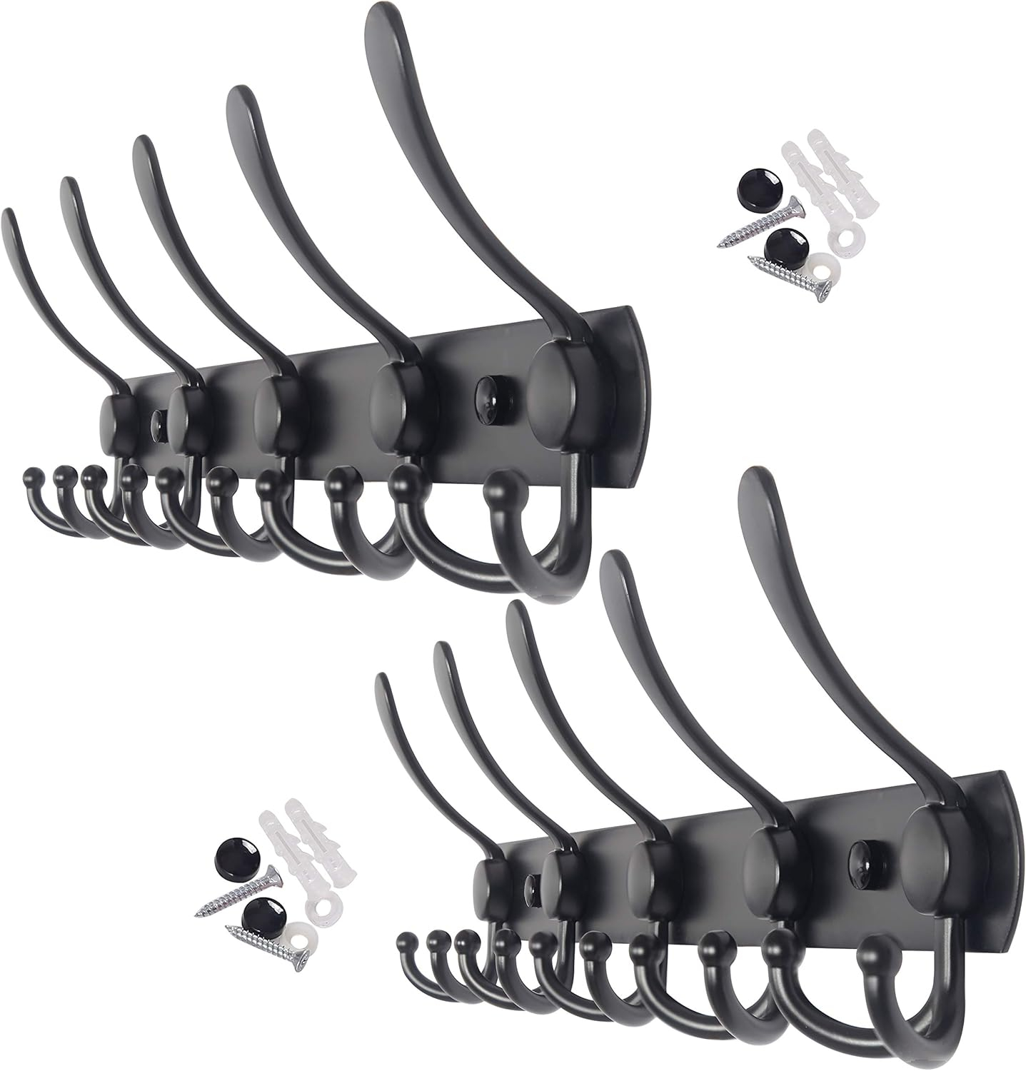 WEBI Coat Rack Wall Mount,5 Tri Hooks for Hanging,Coat Hooks Wall Mount,Hook Rack Rail,Coat Hanger Wall for Jacket,Clothes,Hats,Black,2 Packs