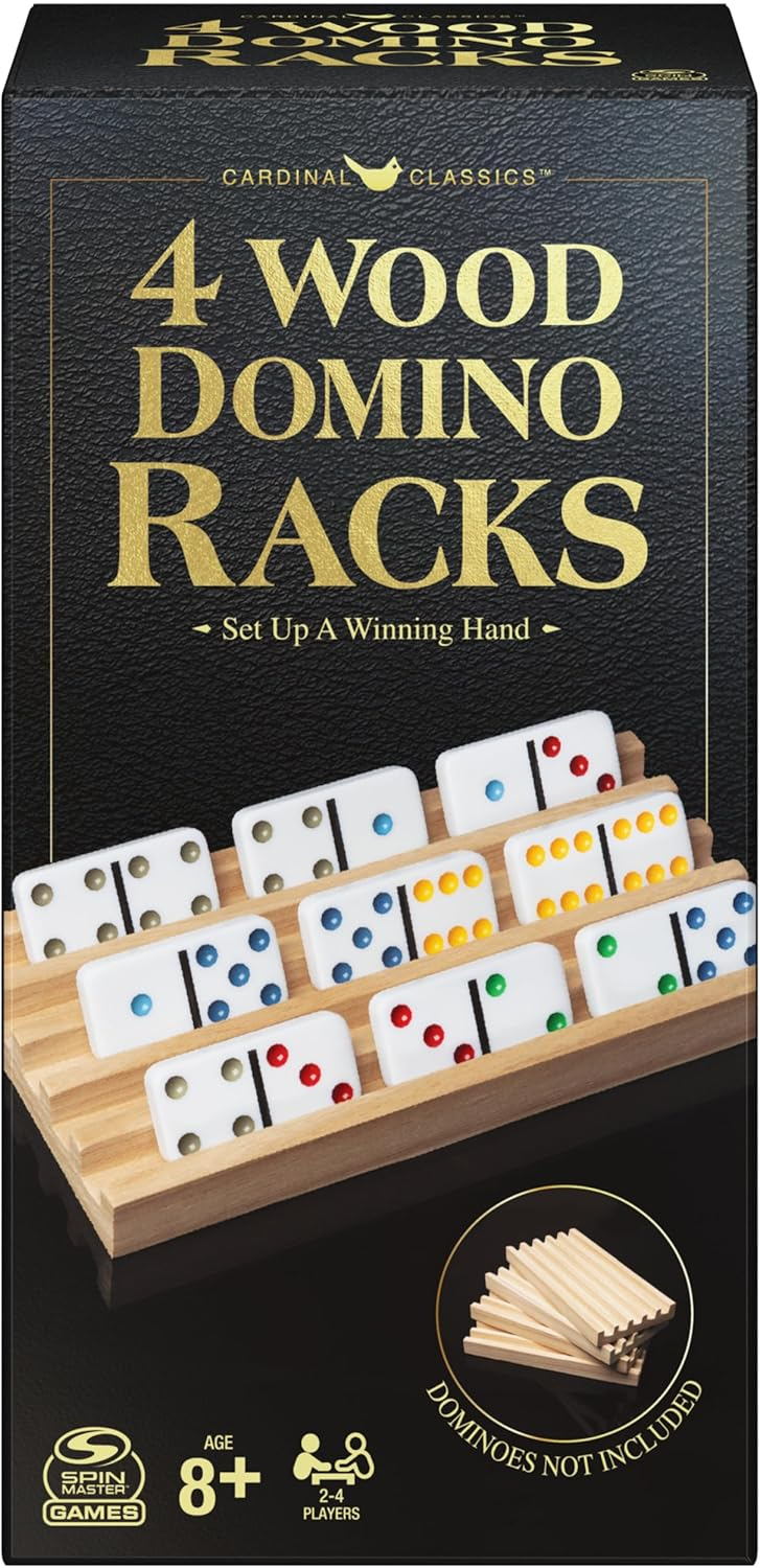 Wood Domino Racks, Set of 4 Trays for Mexican Train and other Dominoes Games, for Families and Kids Ages 8 and up