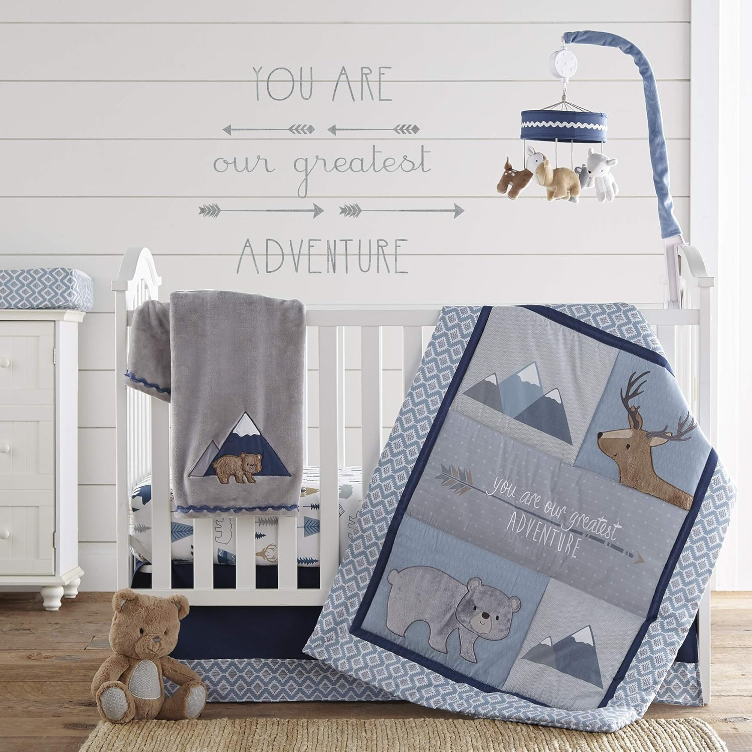 Levtex Baby 4 Piece Nursery Bedding Sets Crib Bed with Quilt Cover and Fitted Sheet and Wall Decal and Dust Ruffle