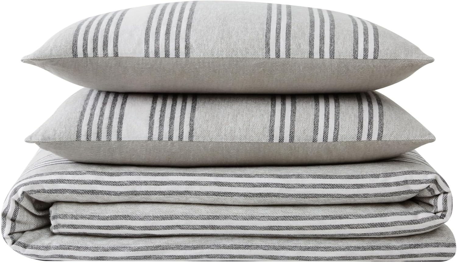 TRULY SOFT Kiel Stripe Flannel Grey Cotton 3-Piece Full/Queen Comforter Set, Stripes Themed, for Men and Women, Oeko-TEX Certified Confidence