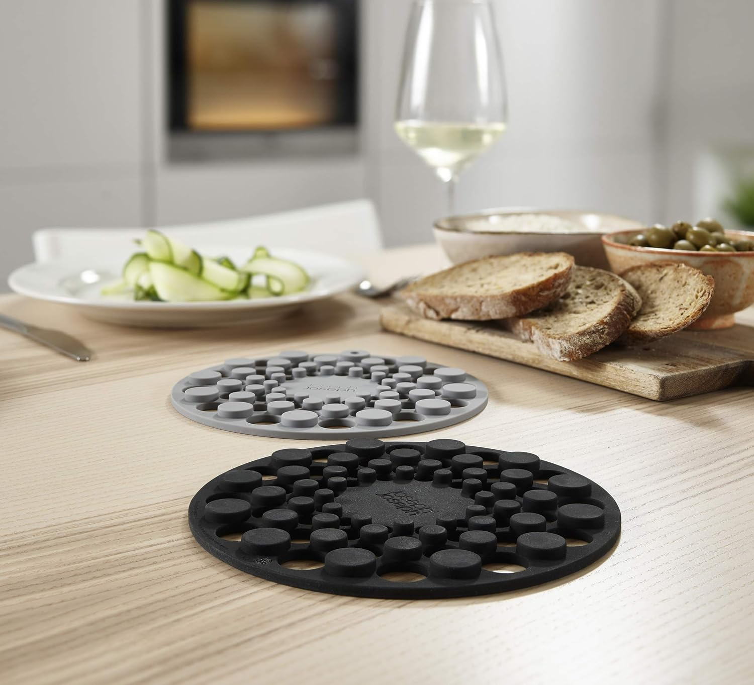 Gray Circular Silicone Trivet Set with Raised Dots