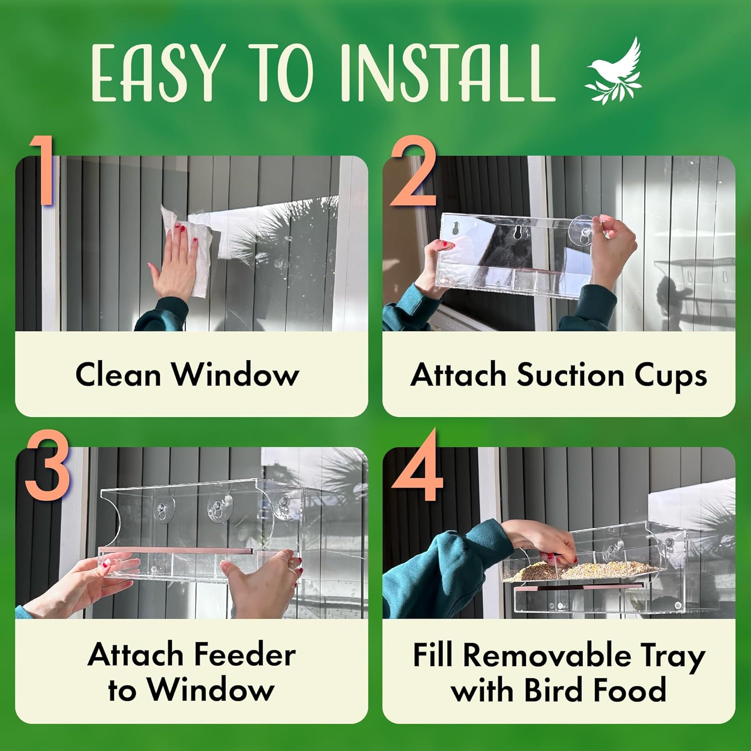 Nature’s Hangout Clear Suction Cup Window Bird Feeder for Wild Birds