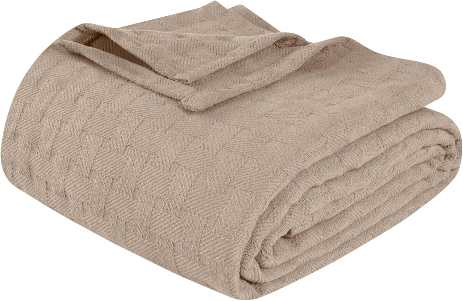 Superior Basketweave All-Season Cotton Blanket, Full/Queen, Khaki