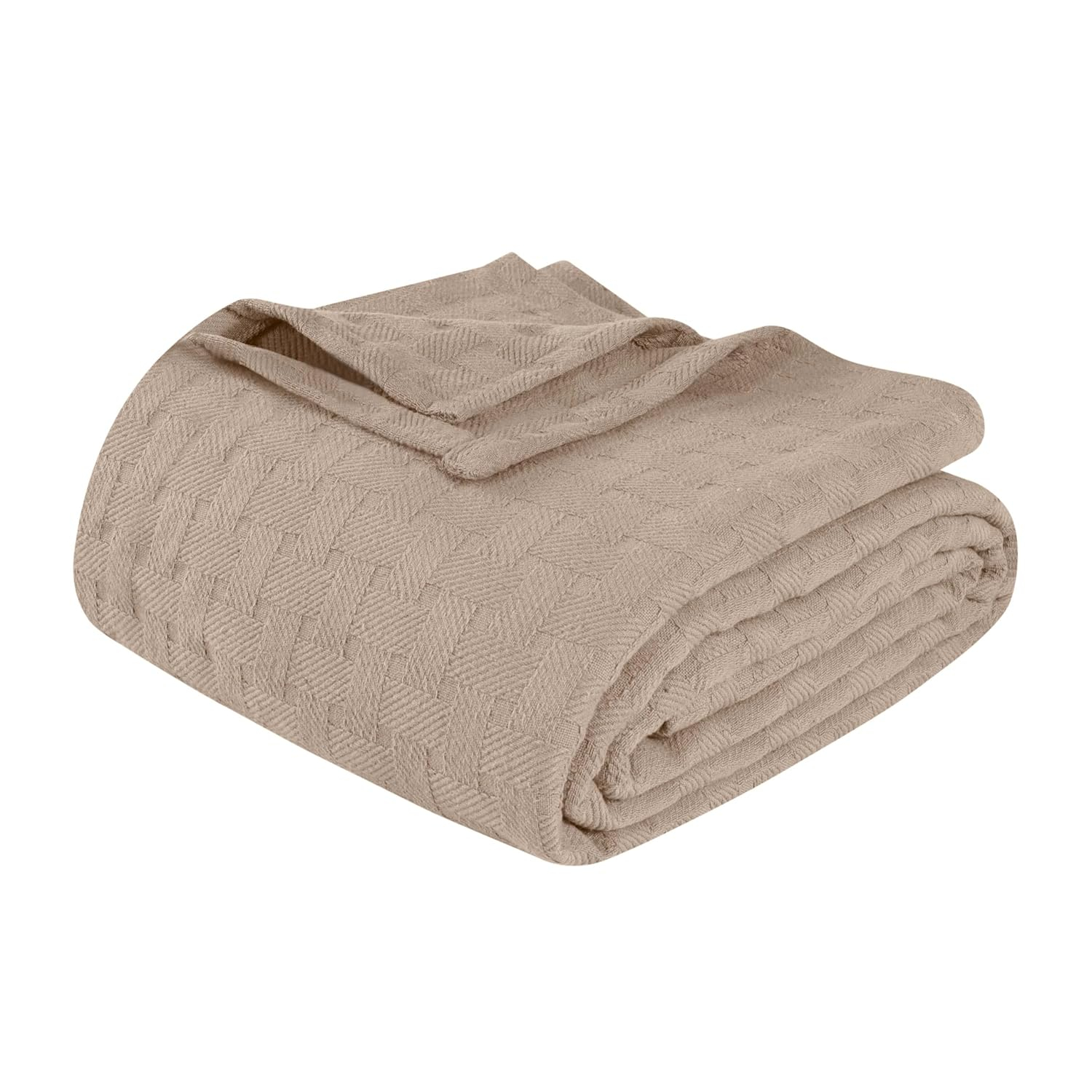 Superior Basketweave All-Season Cotton Blanket, Full/Queen, Khaki