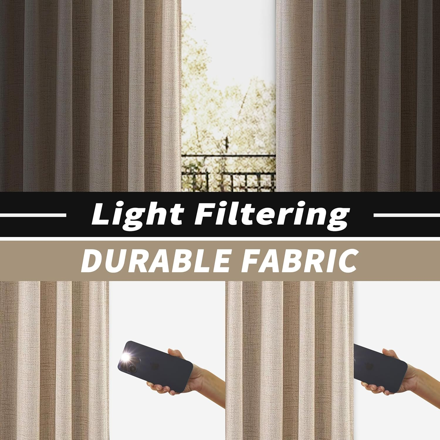 DriftAway Pinch Pleat Linen Textured Semi Sheer Solid Curtains Back Tabs Beige 30" Width X 96" Length