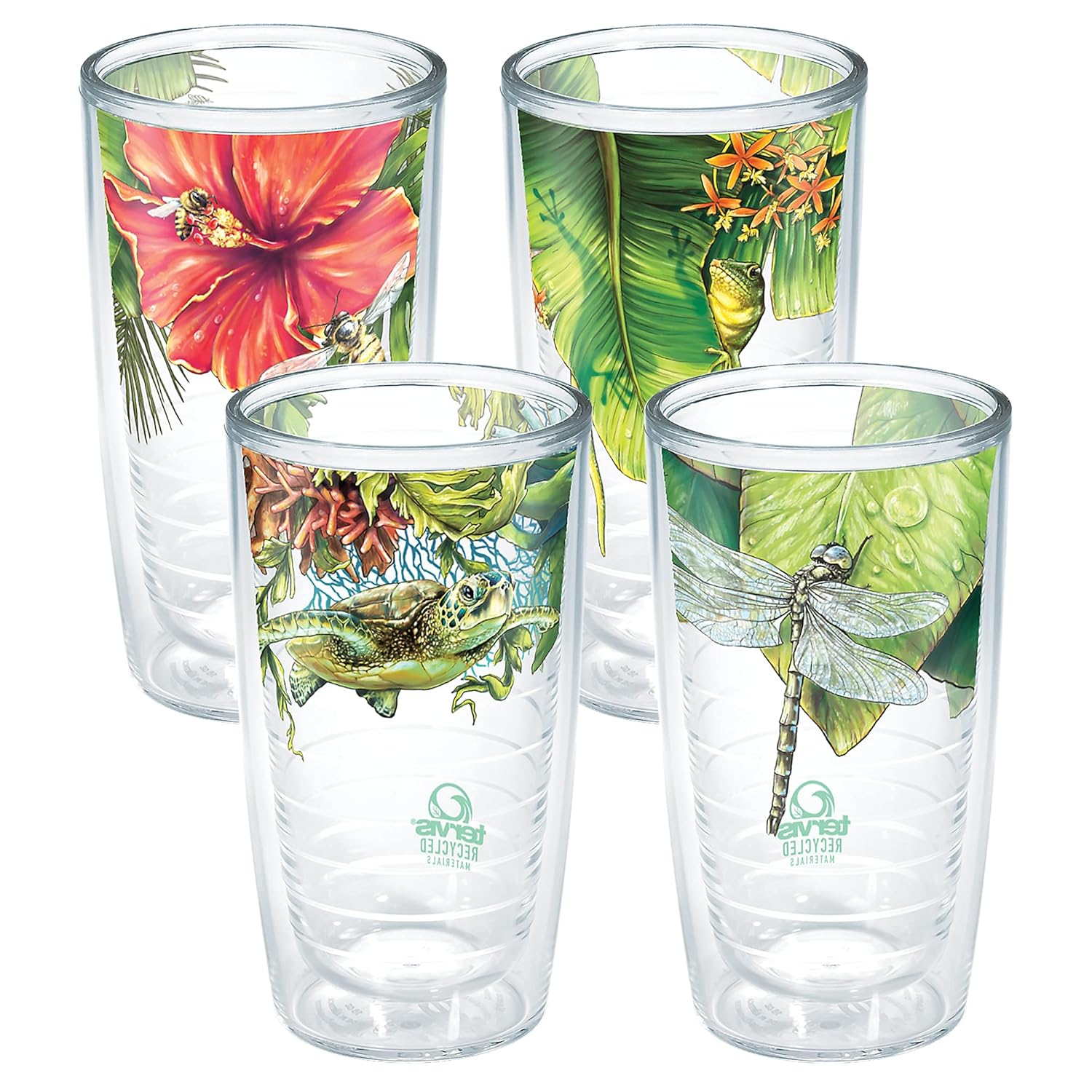 Assorted Nature Clear Double-Walled Insulated Travel Tumblers, 16oz - 4pk