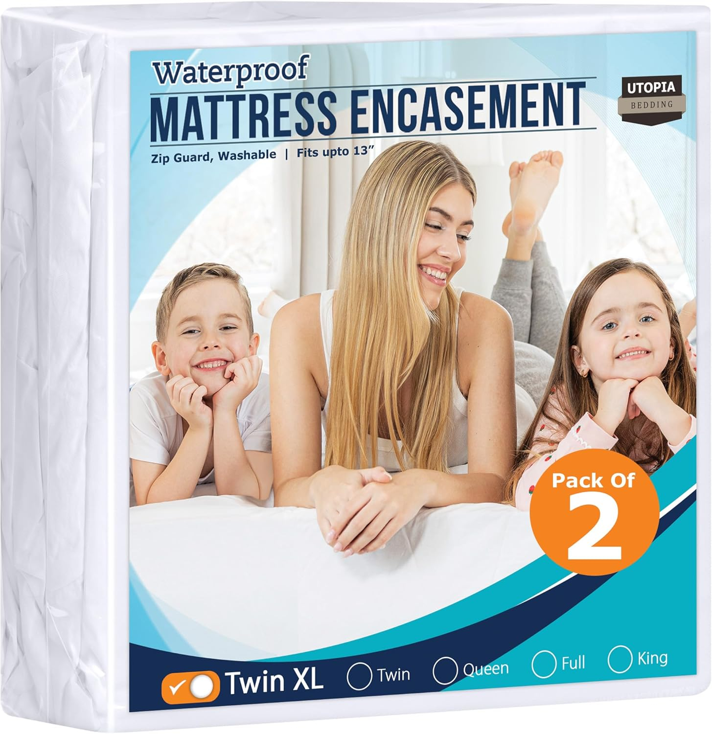 Utopia Bedding Zippered Mattress Encasement Twin XL, 100% Waterproof Bed Bug and Dust Mite Proof Mattress Protector, Absorbent Six-Sided Mattress Cover (Pack of 2)