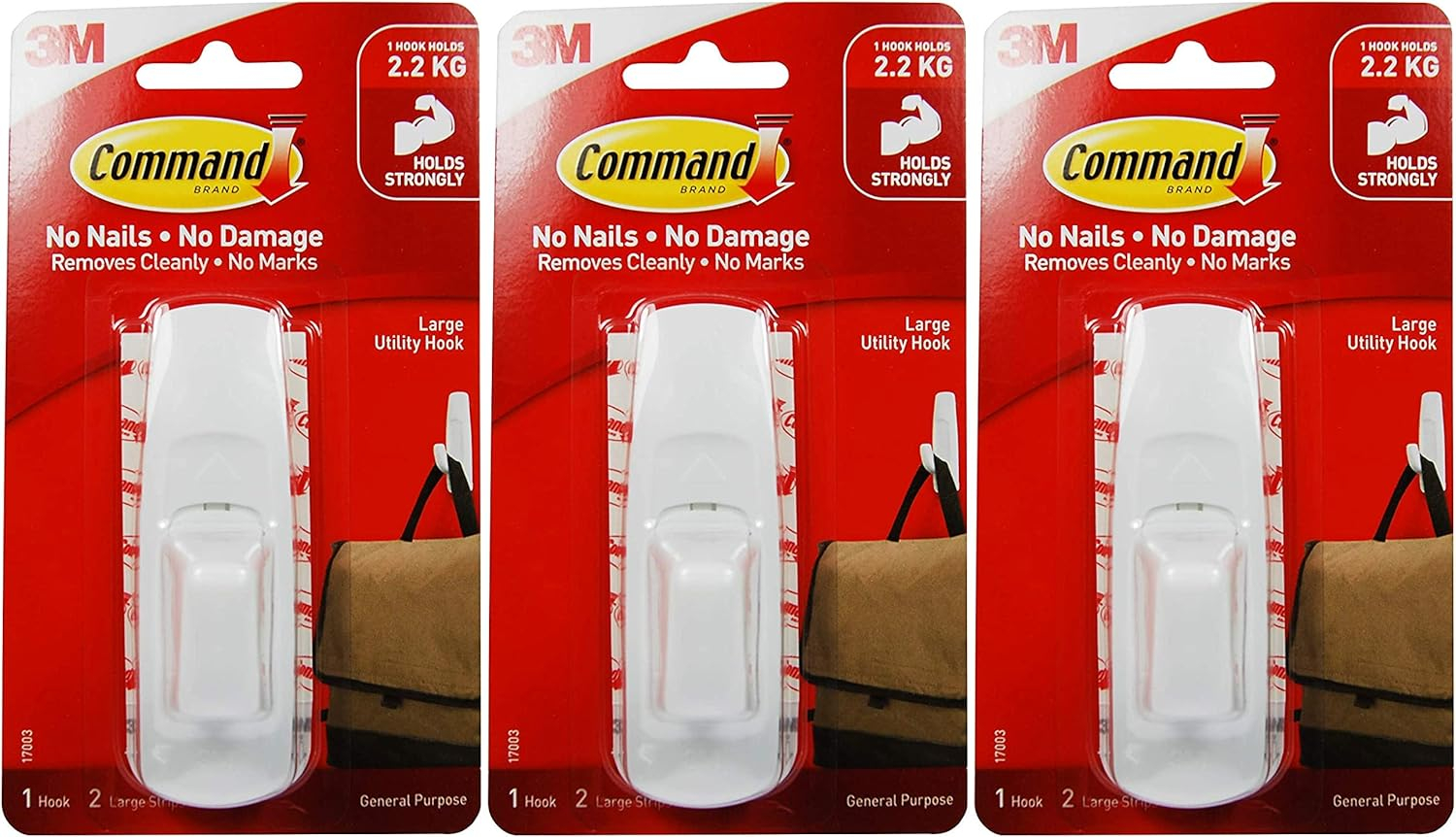 Command Large Utility Hook, White, Damage Free Decorating, 1 Hook and 2 Command Strips