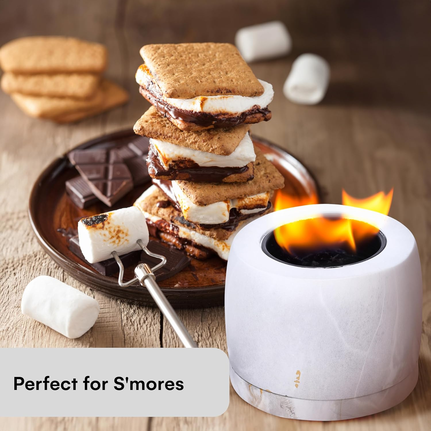 Marble-Effect Ceramic Tabletop Fire Pit for Indoor & Outdoor Use - Bio-Ethanol, Ventless Fireplace - Compact, Clean Burning, and Durable - Ideal for Patios, Tables & Desks (3.74 x 3.74 inch)