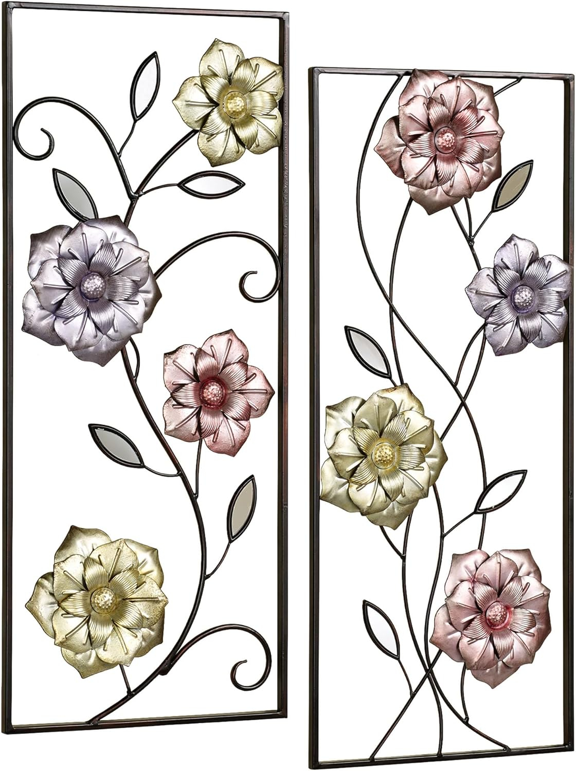 Glorious Summer Floral Rectangular Wall Art Panels with Metallic Accents