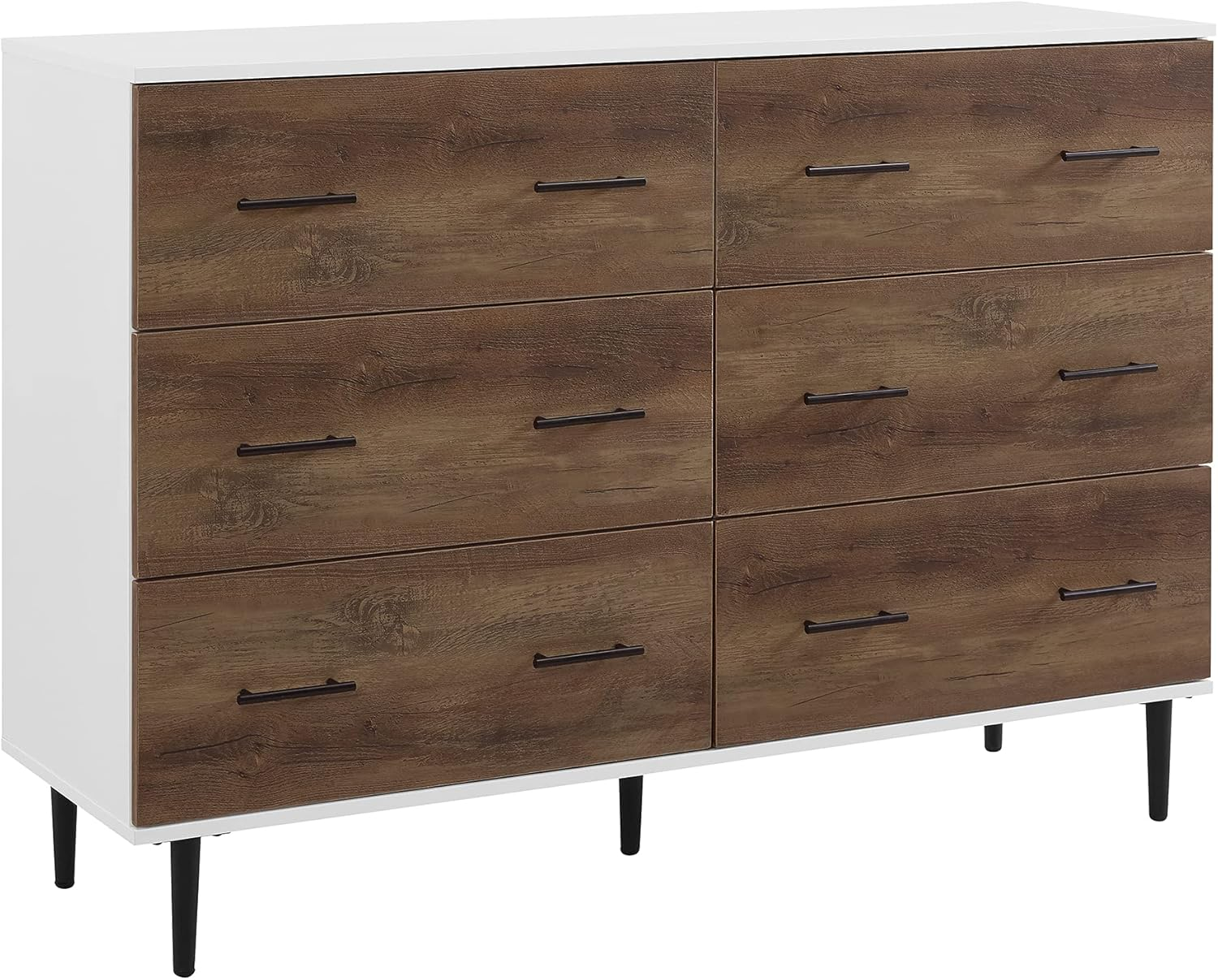 Walker Edison Mila Modern 6 Drawer Storage Buffet, 52 Inch, White and Rustic Oak