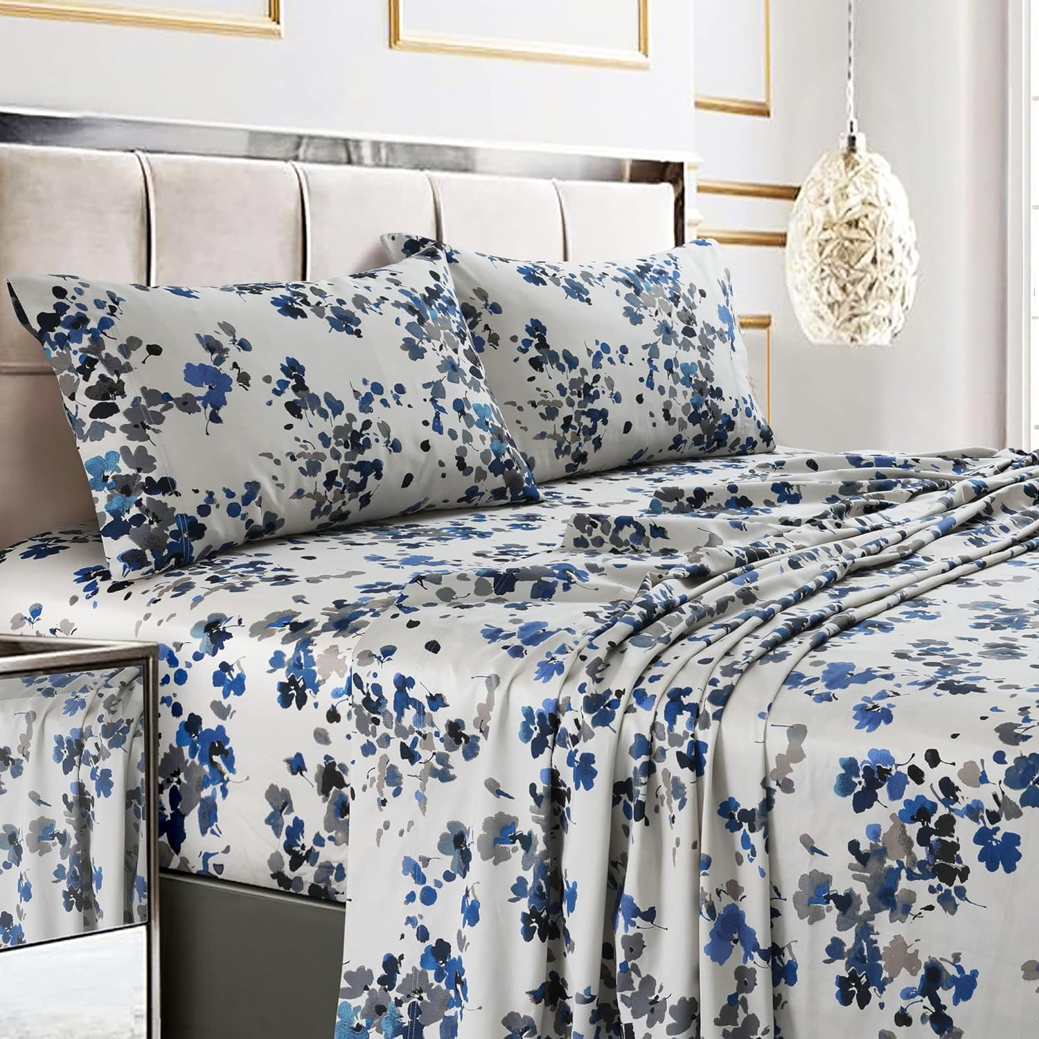 Tribeca Living Tribeca Living Printed 300 Thread Count Sheets 100% Cotton Floral Sheet Set