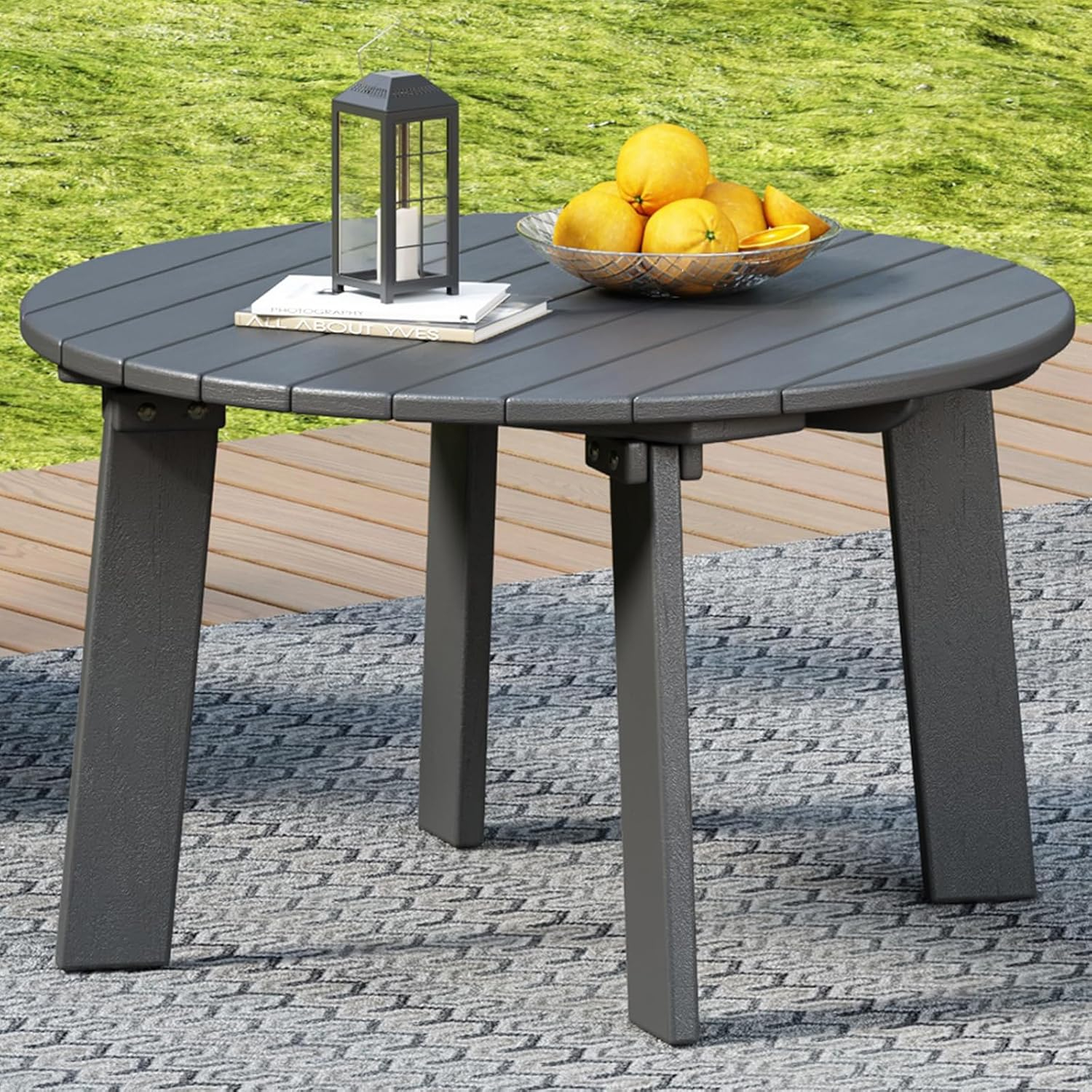 White Round Plastic Outdoor Adirondack Side Table