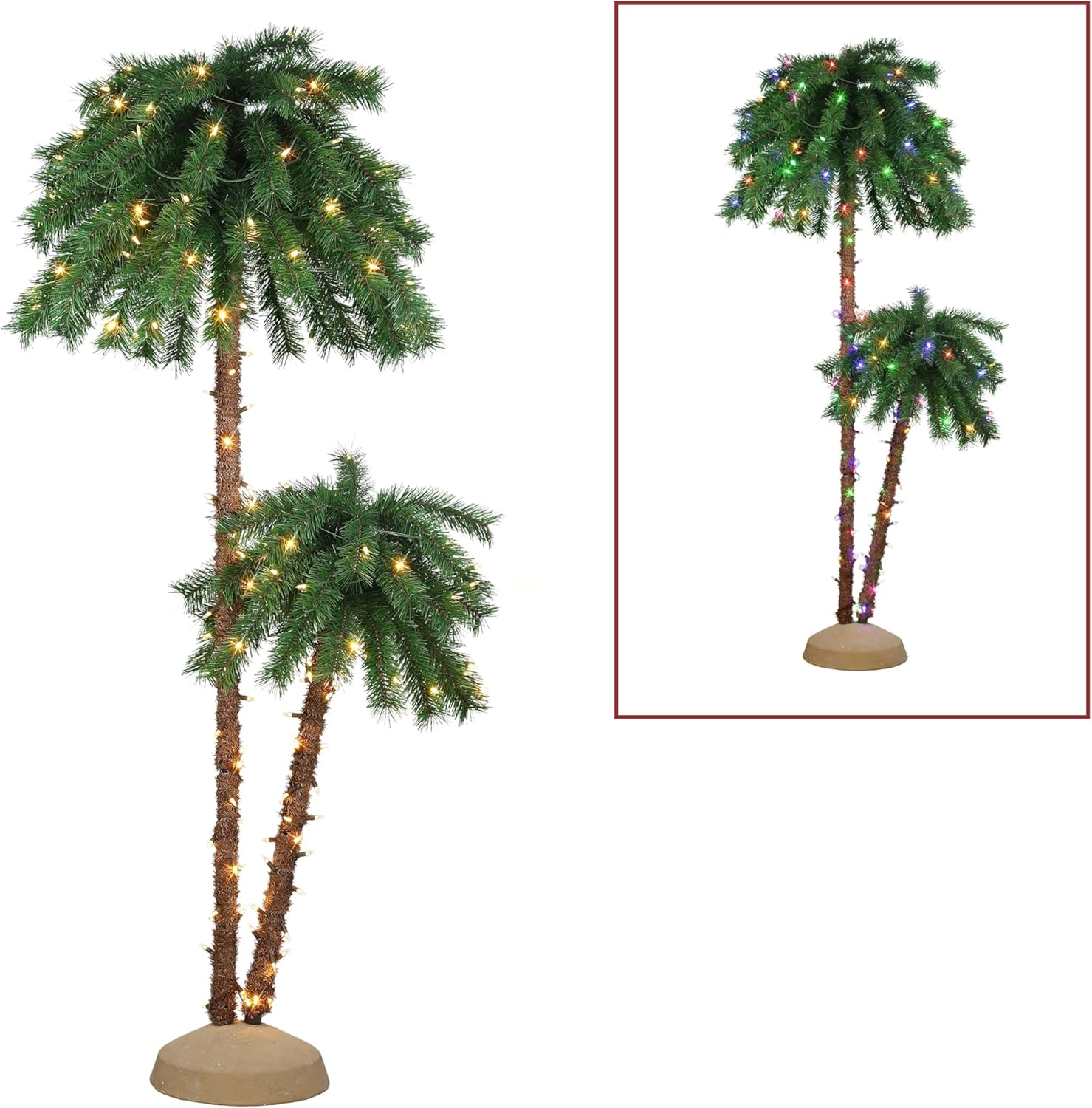 6 ft Green Artificial Palm Tree with Dual-Color LED Lights