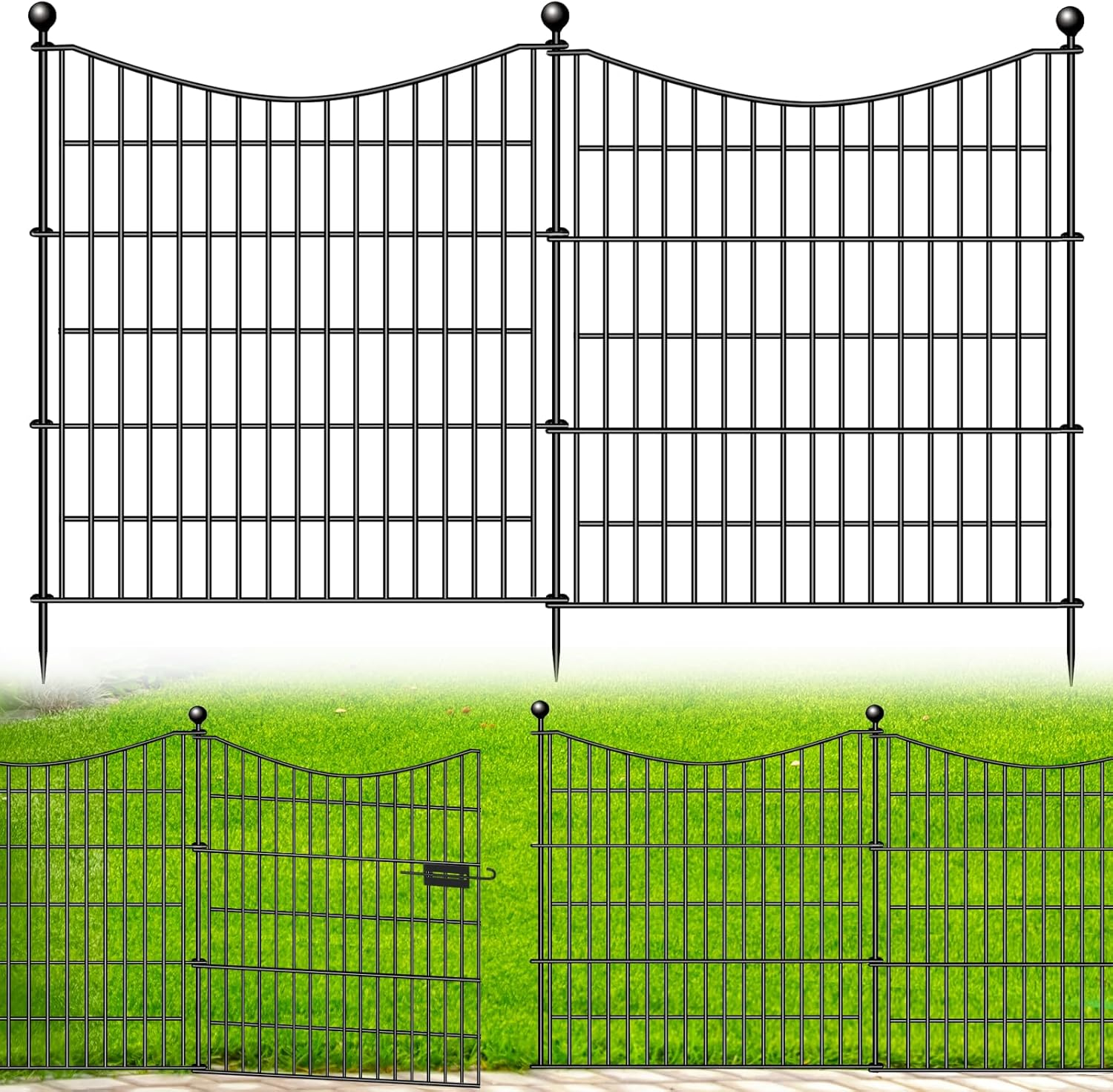 10 Panels Garden Fence Dog Fence Outdoor for Yard, 32in H x 23.6ft L Rustproof Metal Fencing with Ground Stakes | No Dig Animal Proof Containment for Pets/Rabbits | Durable Patio Security Panels