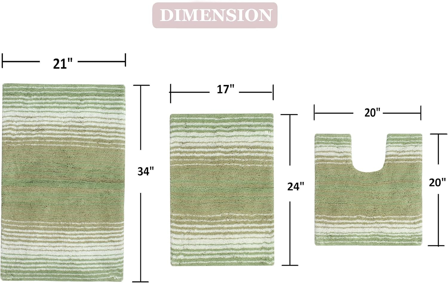 100% Cotton Gradiation Collection Machine Washable 3-Pcs Set with Contour, Sage