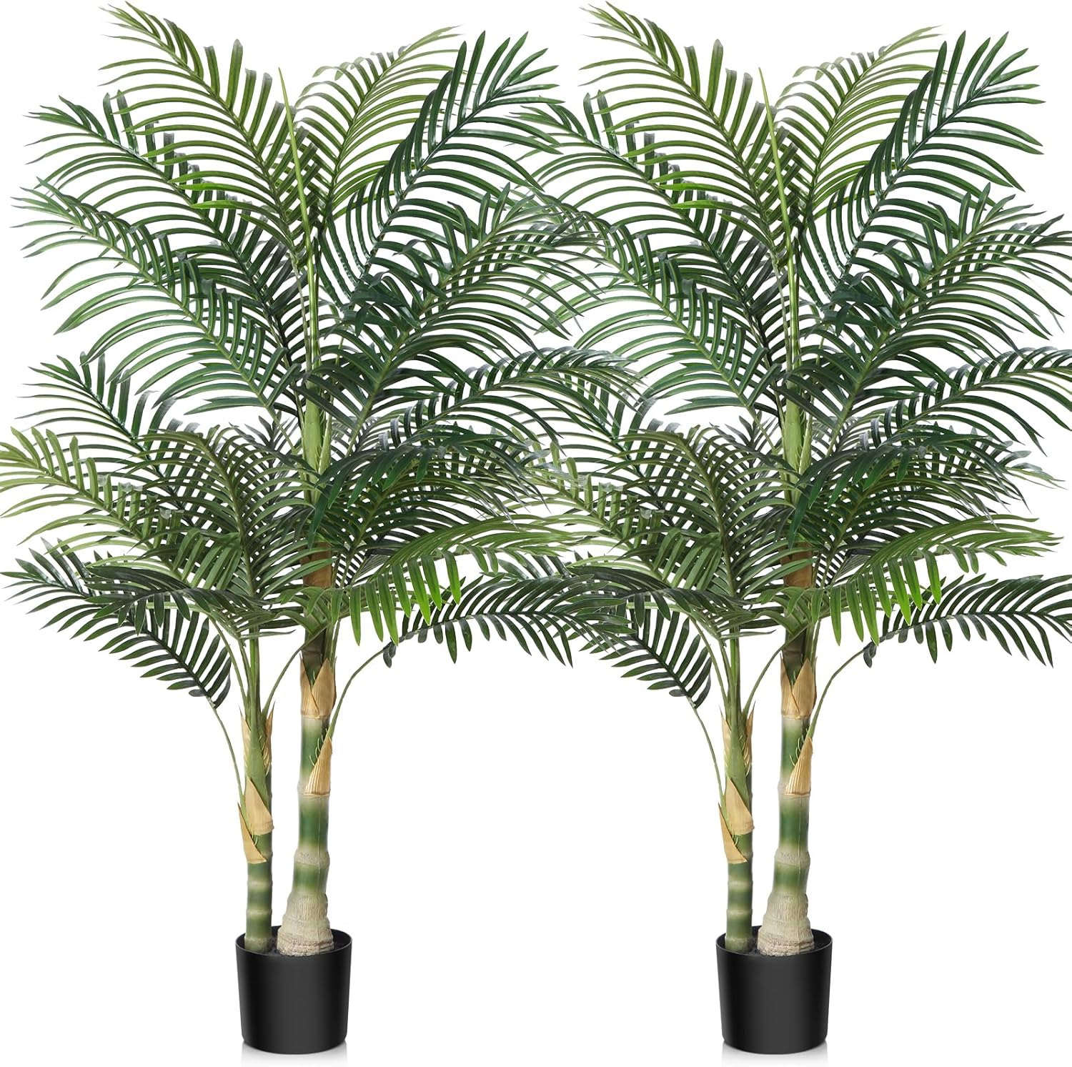 5ft Green Artificial Golden Cane Palm Tree with Black Pot