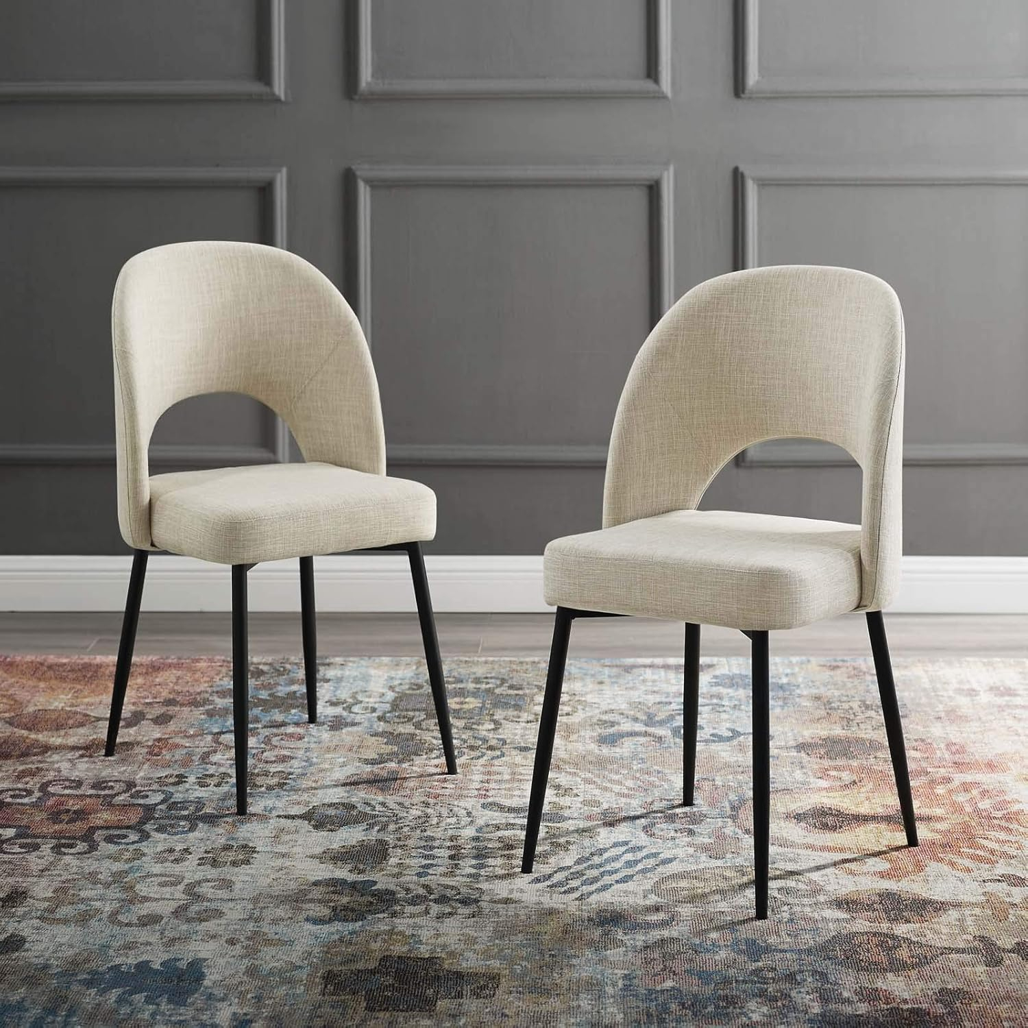 Modway Rouse Upholstered Fabric Side Set of 2 in Black Beige, 2 pcs-Dining Chairs
