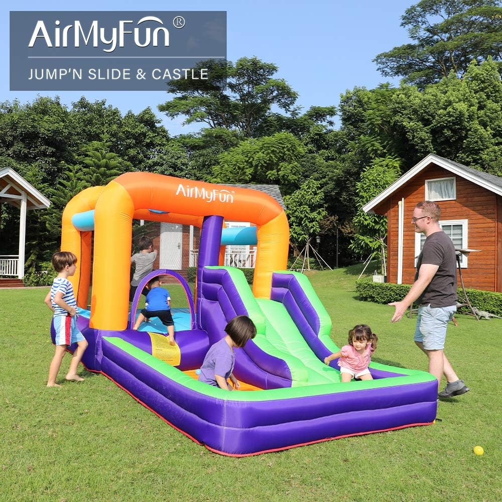 AirMyFun Bounce House for Kids, Inflatable Bounce House with Slide, Jumping Bouncy Area with Air Blower, Suitable for Playing Outdoor and Indoors, Continuous Blower Included