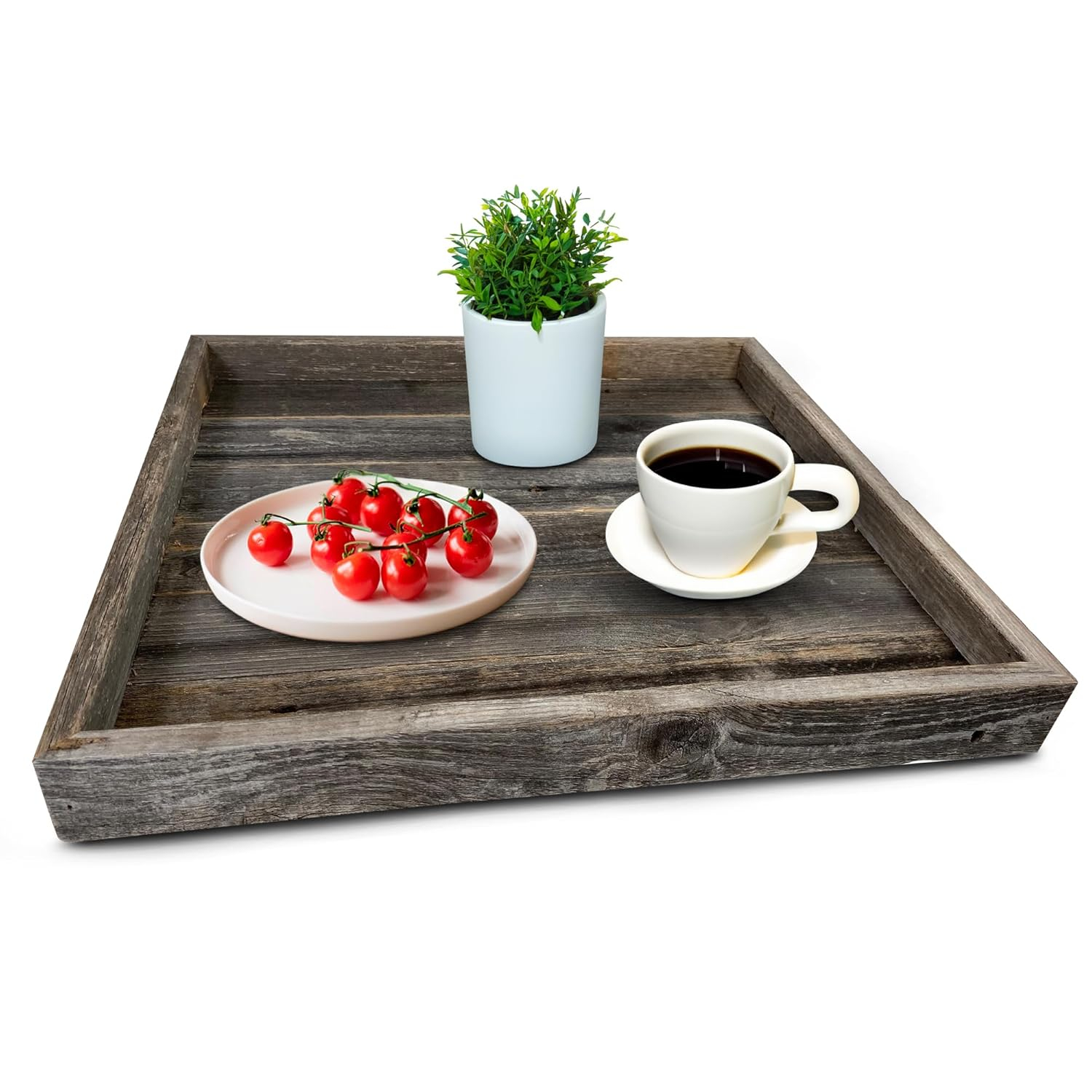 Wooden Ottoman Tray with Felt Pad – Decorative Couch Serving Tray Made with Real Rustic Reclaimed Wood - Perfect for Living Room Ottomans, Sofas, & Coffee Tables -24" x 24" - Natural Weathered Gray