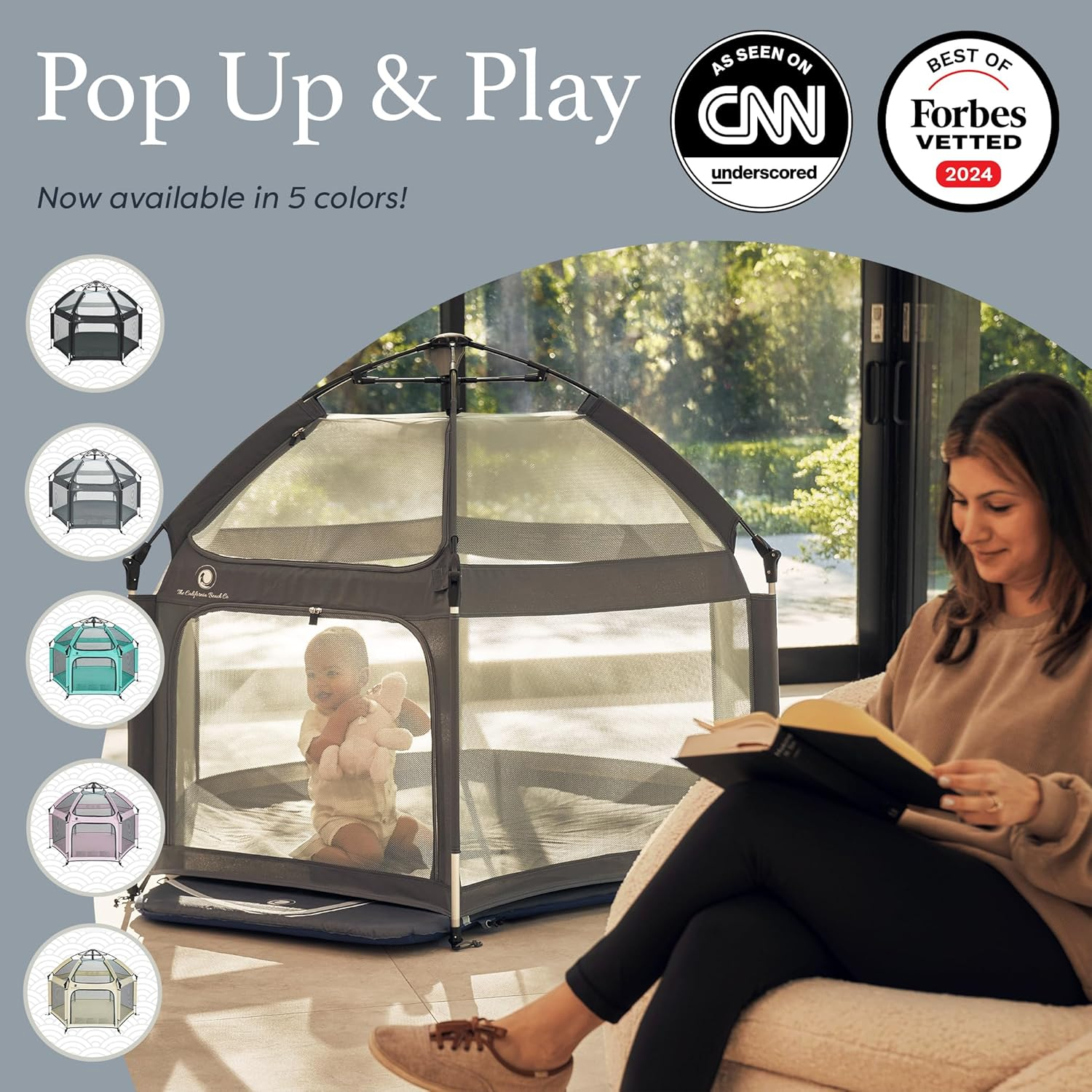 Anchor Grey Foldable Portable Baby Playpen with Canopy and Travel Bag