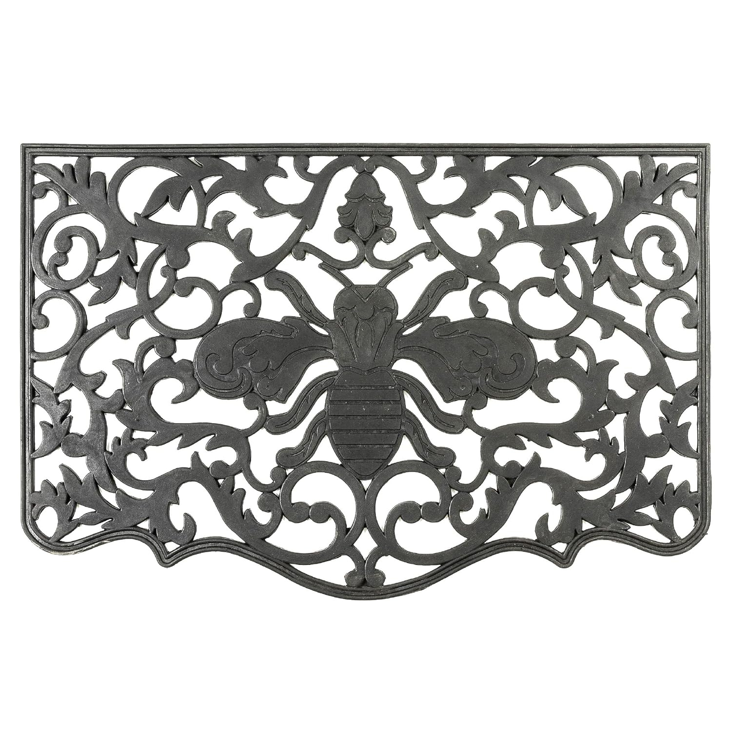 Queen Bee Decorative Black Rubber Outdoor Door Mat, 36" x 24"