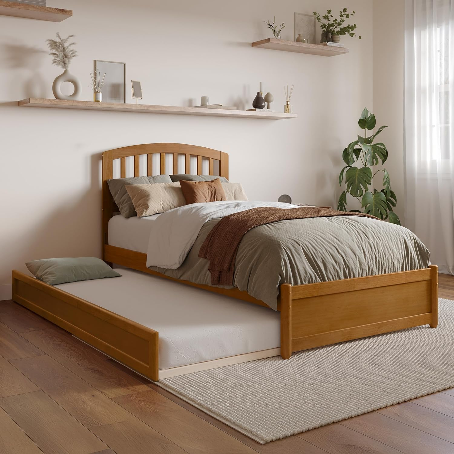 Lucia Twin XL Wood Platform Bed with Panel Footboard & Twin XL Trundle in White