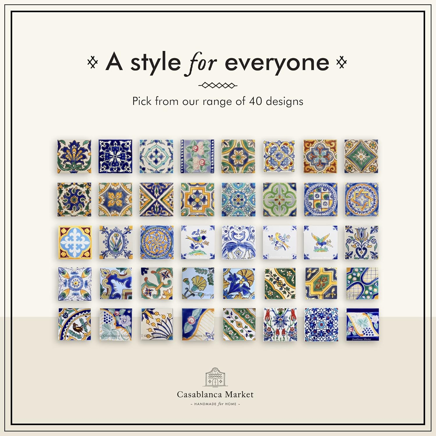 Casablanca Market Mediterranean 4'' x 4'' Hand Painted Ceramic Decorative Accent Tile