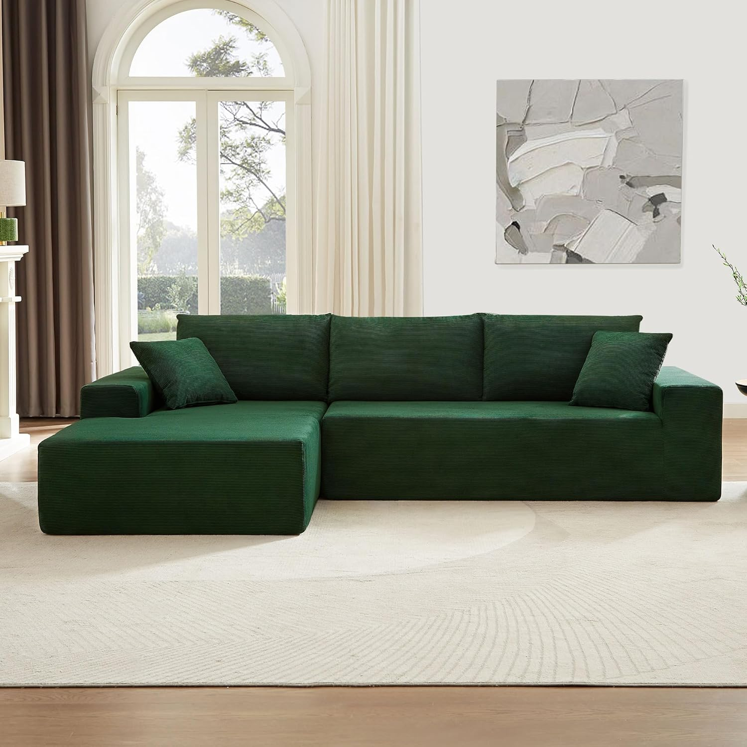 Minimalist Interior Sofa, Upholstered L Shape Cloud Couch, Chenille Modular Sofa Couch with Pillows for Living Room Apartment Studio/No Assembly Require-Left Facing Chaise(Blue)