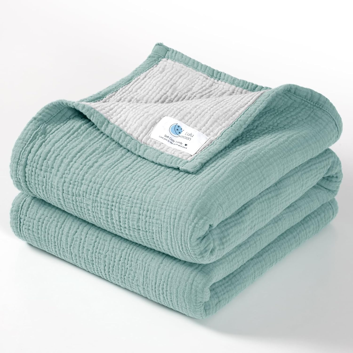 Lulu moon Swaddle Baby Blanket: Waffle Blanket with Satin Trim - Soft Breathable Toddler Blanket Perfect for Nursing Cover and Playtime - Cotton Crib Blanket for Daytime Naps 40"x36"(Sage)