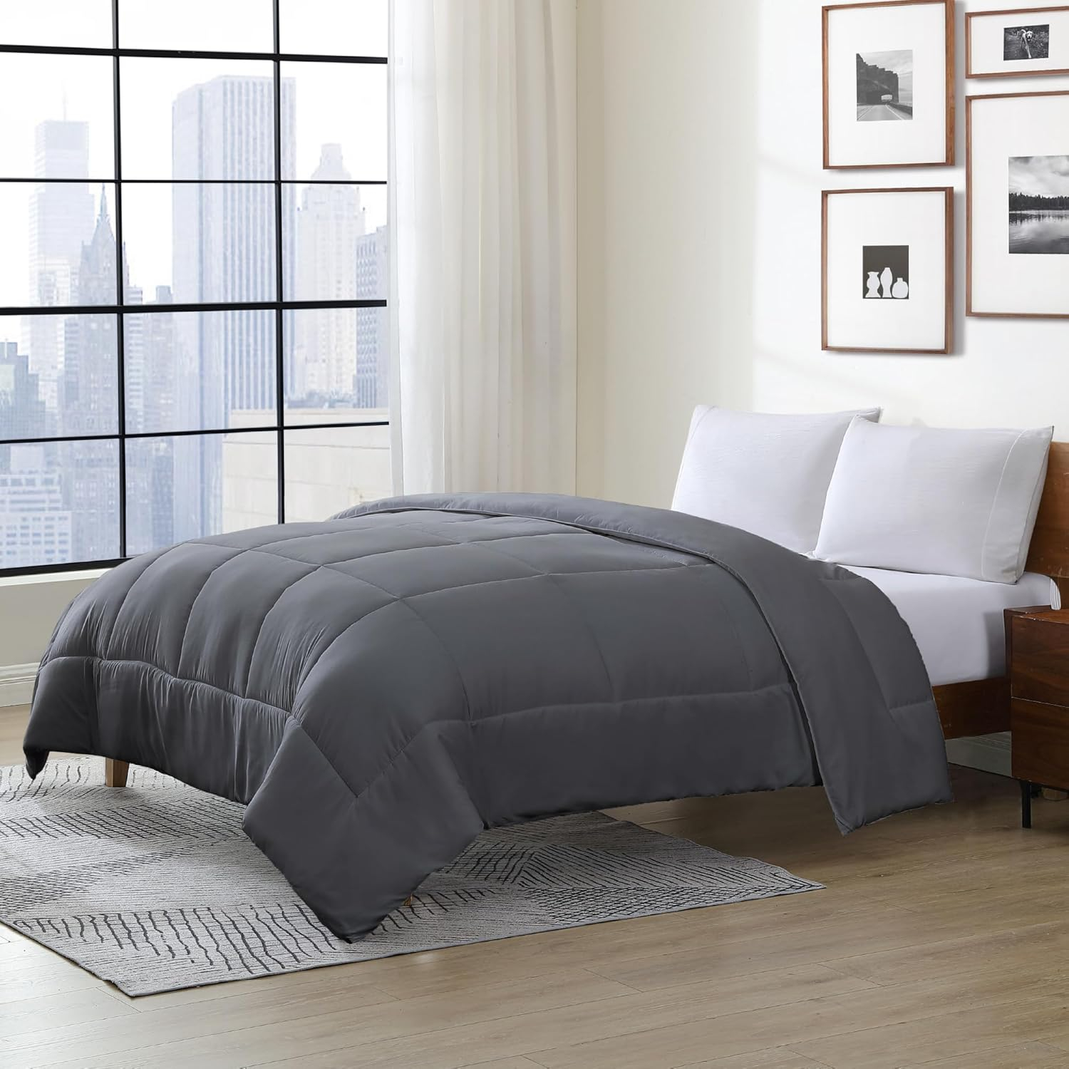 Cathay Home Essentials Ultra Soft Hypoallergenic Wrinkle Resistant Double Brushed Microfiber Bedding Comforter, 1-Piece Duvet Insert, Gray, King