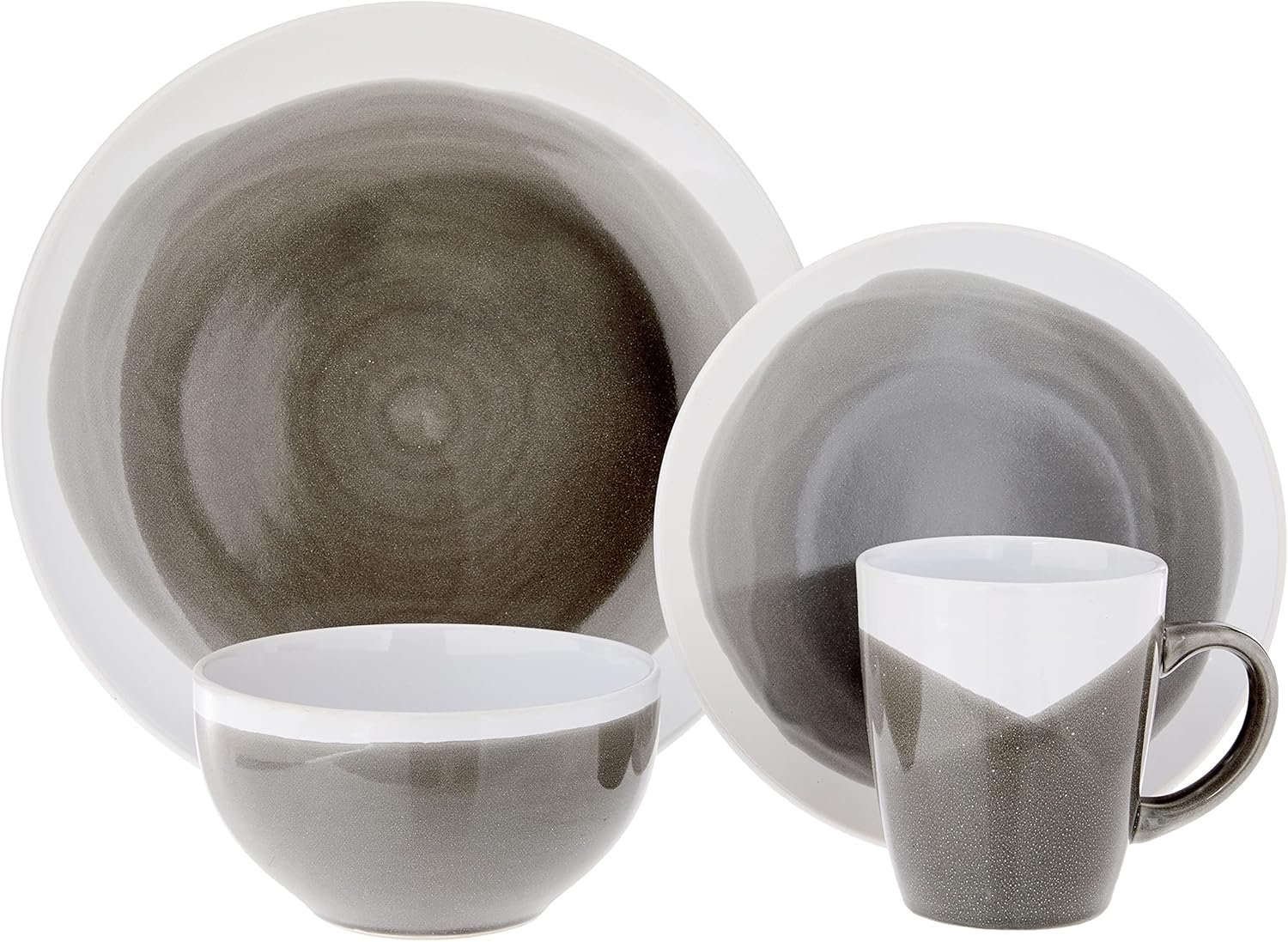 American Atelier, Charcoal and White, Round, Stoneware Dinnerware Set, 16-Piece