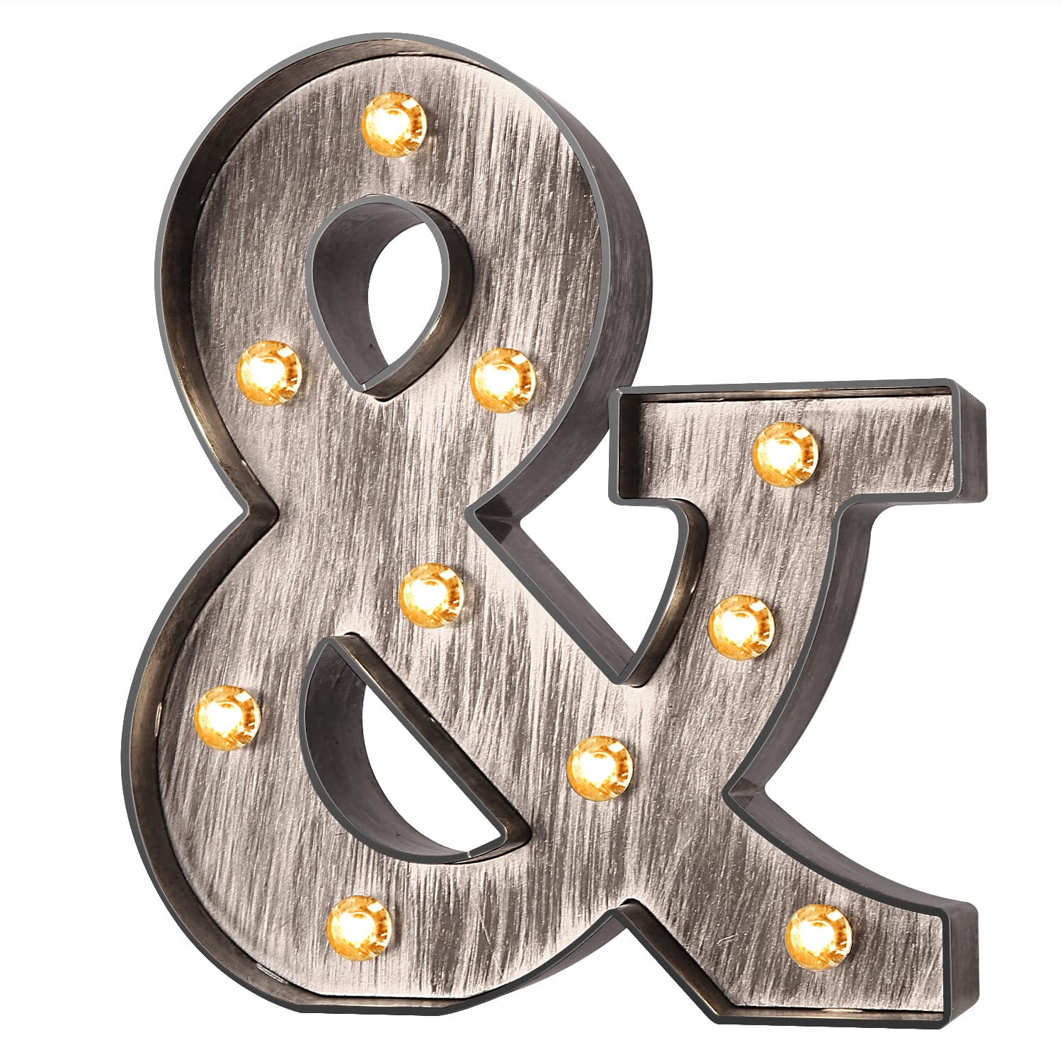 Brushed silver gray LED letters Lights Light Up letters Sign for Night Light Wedding/Birthday Party Battery Powered Christmas Lamp Home Bar Decoration -&